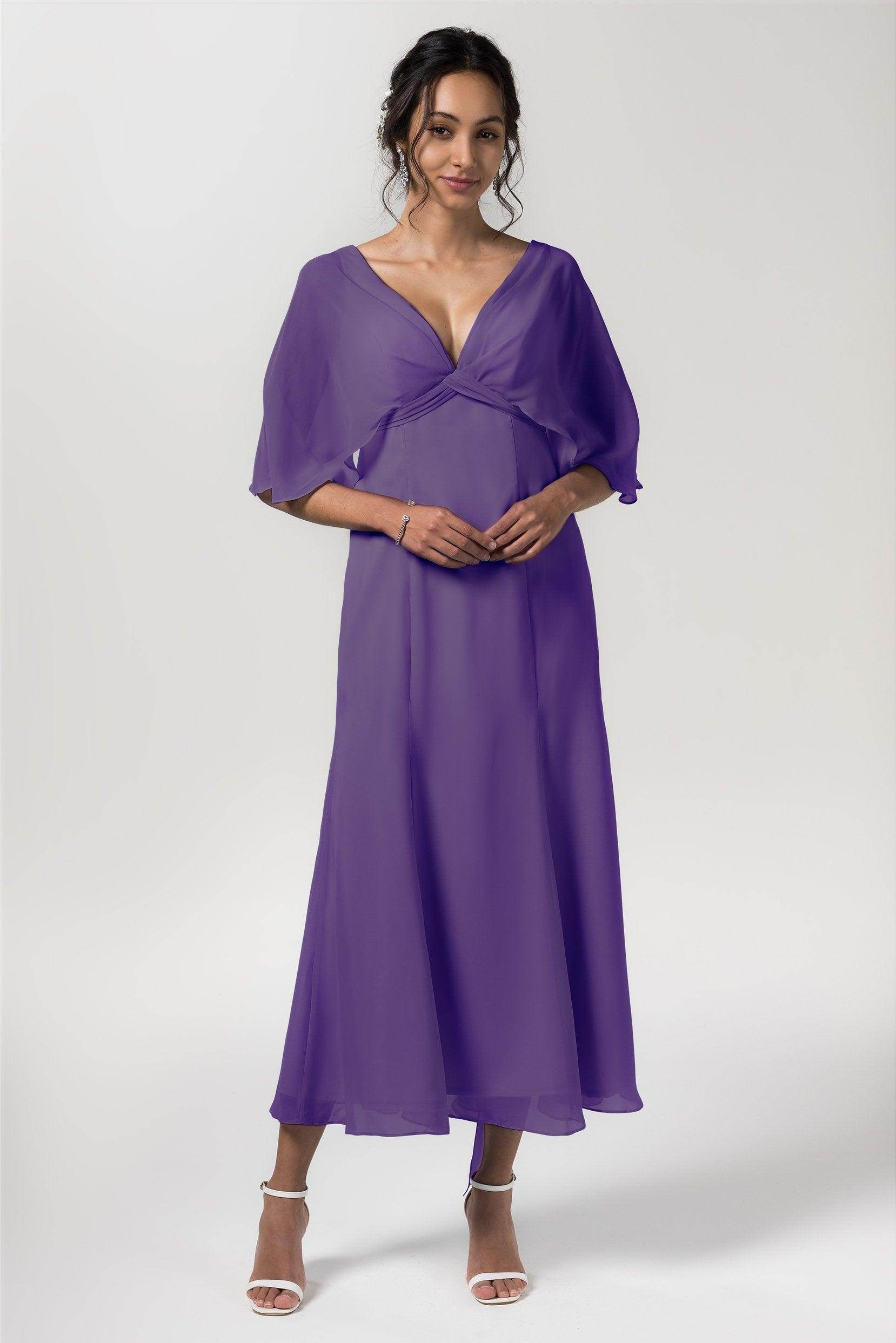 A-Line Tea Length Chiffon Bridesmaid Dress CB0553 - COCOMELODY