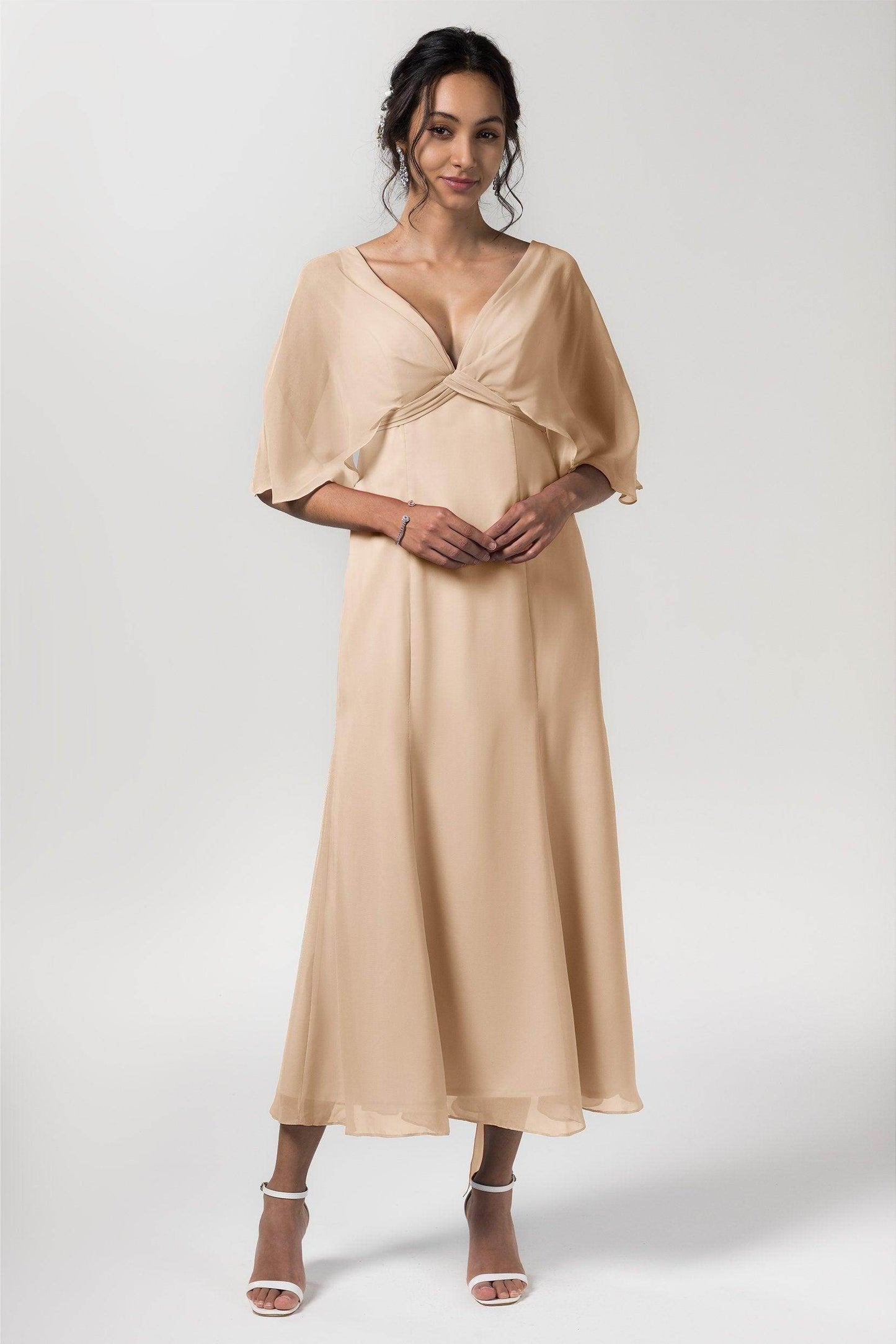 A-Line Tea Length Chiffon Bridesmaid Dress CB0553 - COCOMELODY