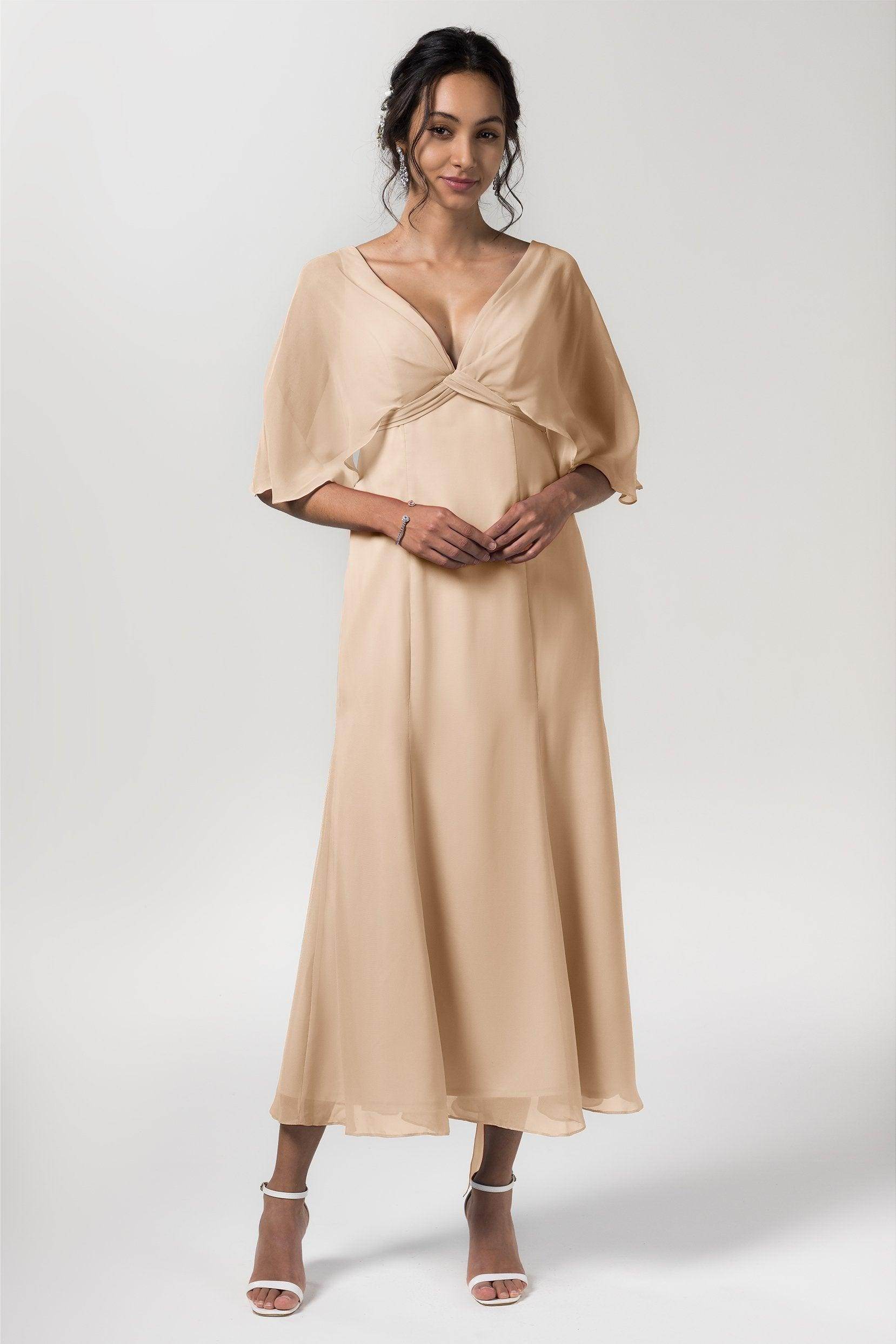 A-Line Tea Length Chiffon Bridesmaid Dress CB0553 - COCOMELODY