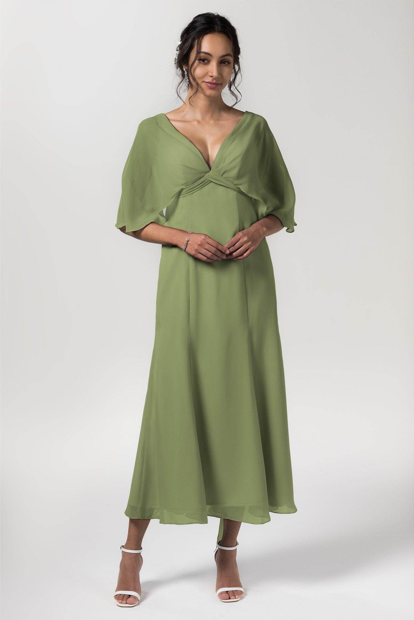 A-Line Tea Length Chiffon Bridesmaid Dress CB0553 - COCOMELODY
