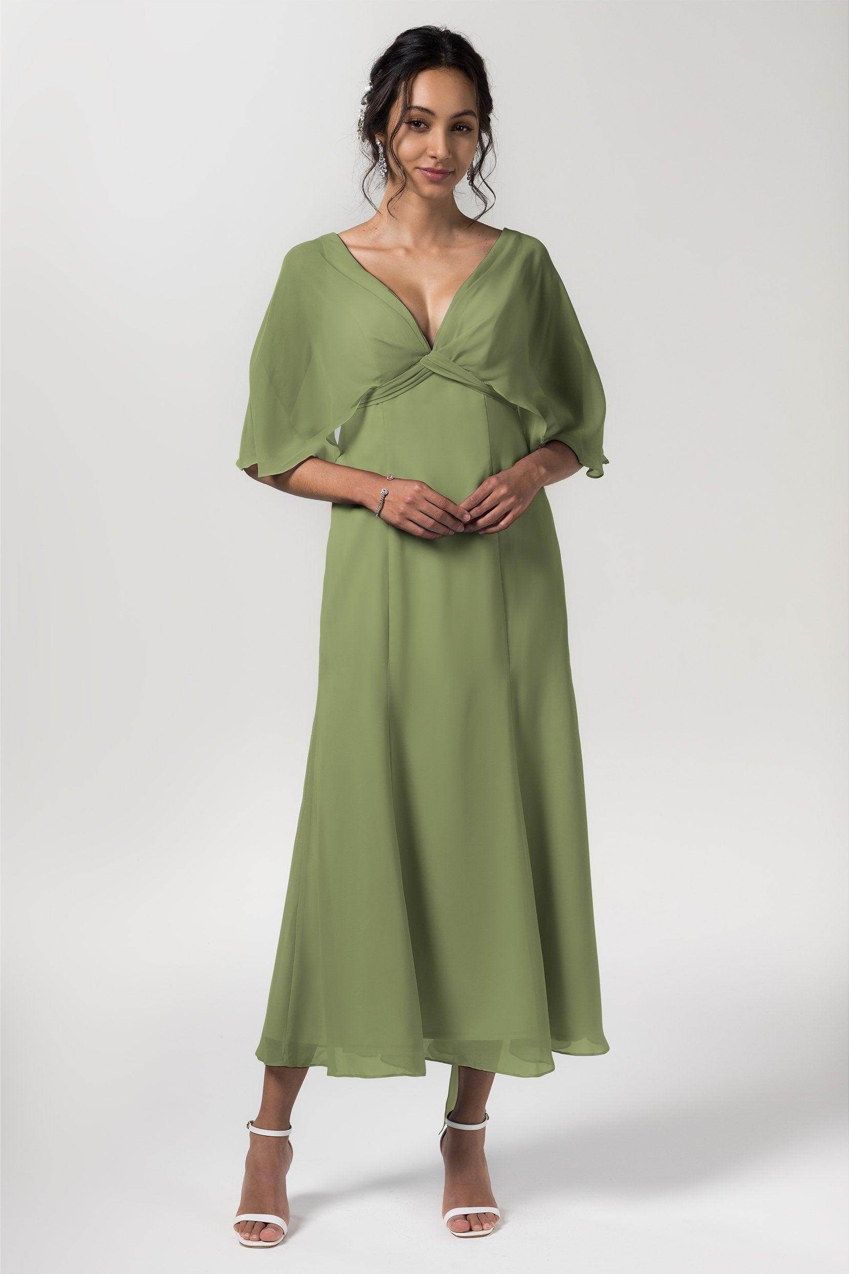 A-Line Tea Length Chiffon Bridesmaid Dress CB0553 - COCOMELODY