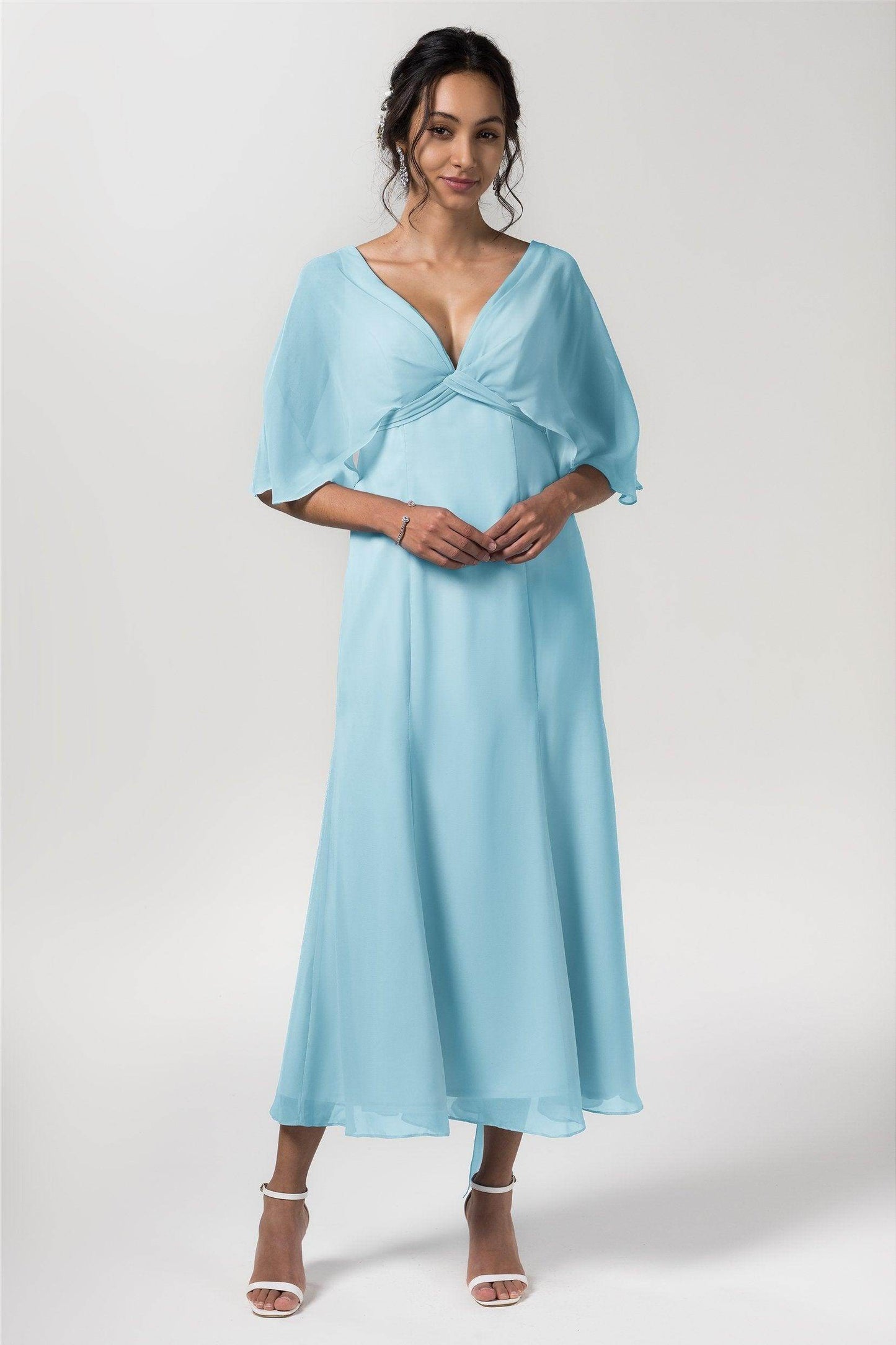 A-Line Tea Length Chiffon Bridesmaid Dress CB0553 - COCOMELODY