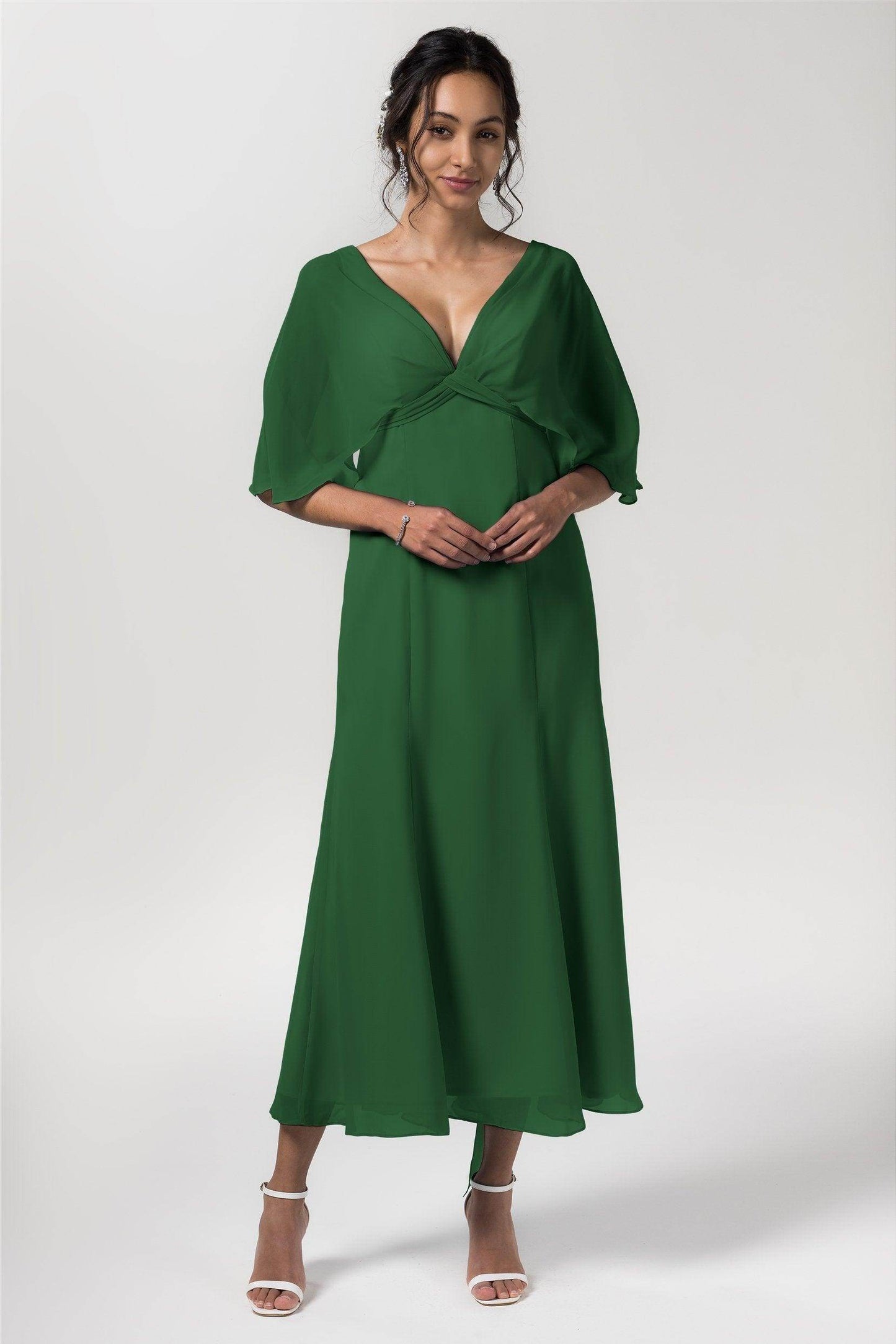 A-Line Tea Length Chiffon Bridesmaid Dress CB0553 - COCOMELODY