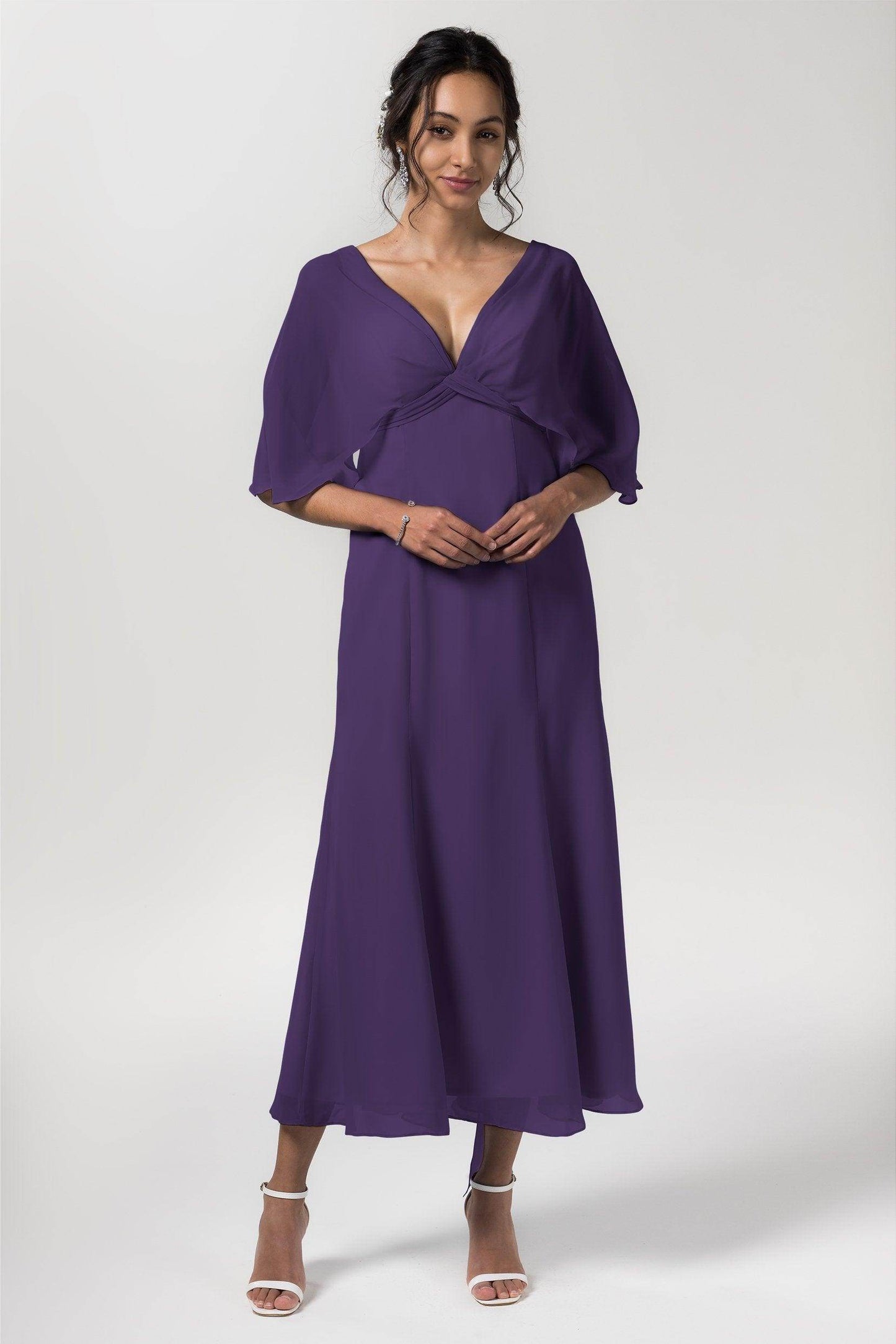 A-Line Tea Length Chiffon Bridesmaid Dress CB0553 - COCOMELODY