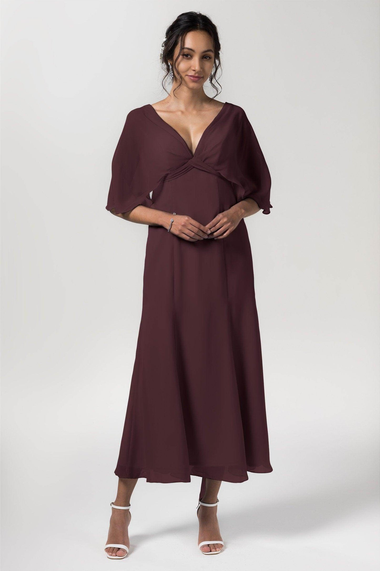 A-Line Tea Length Chiffon Bridesmaid Dress CB0553 - COCOMELODY