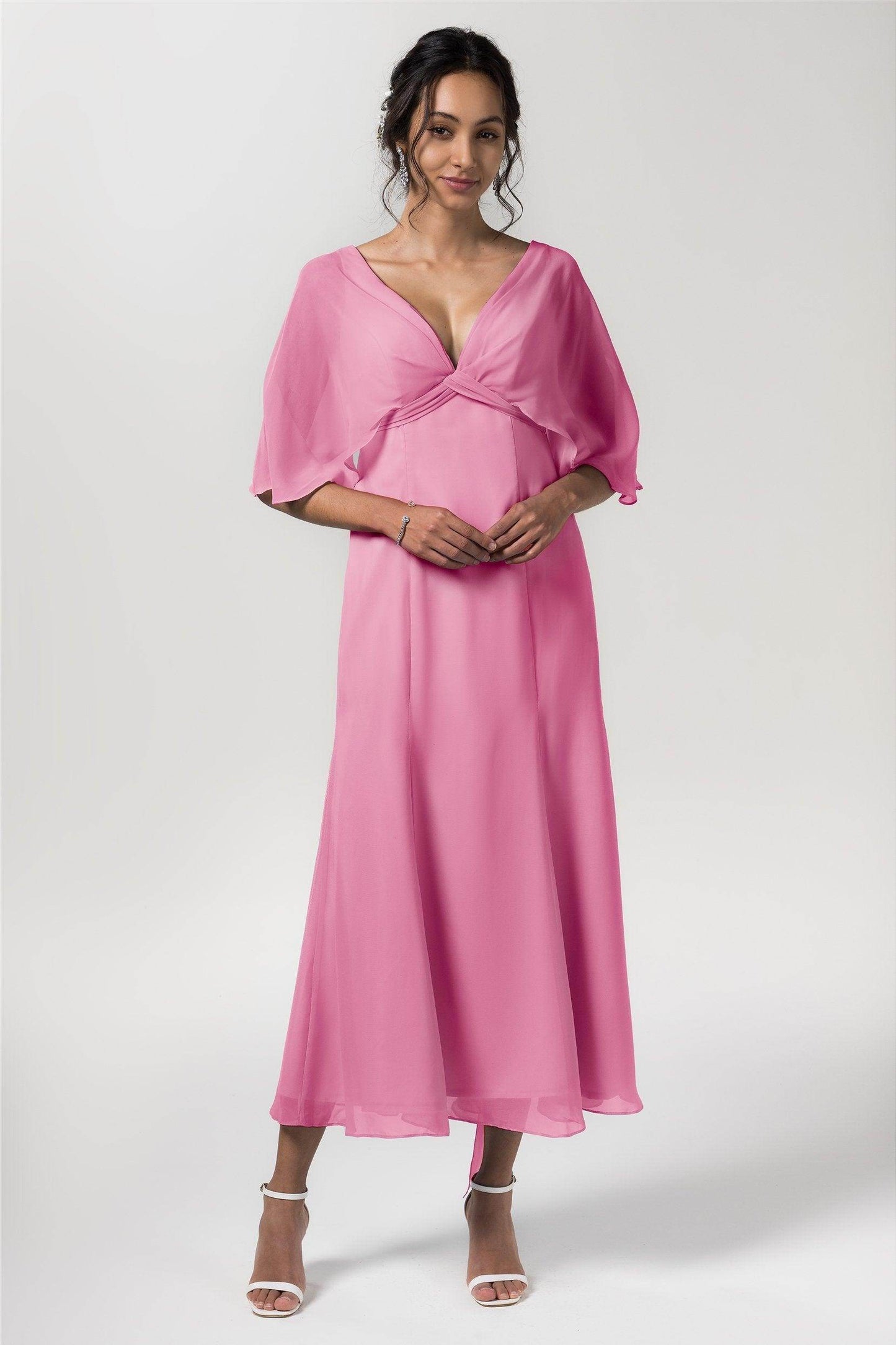 A-Line Tea Length Chiffon Bridesmaid Dress CB0553 - COCOMELODY