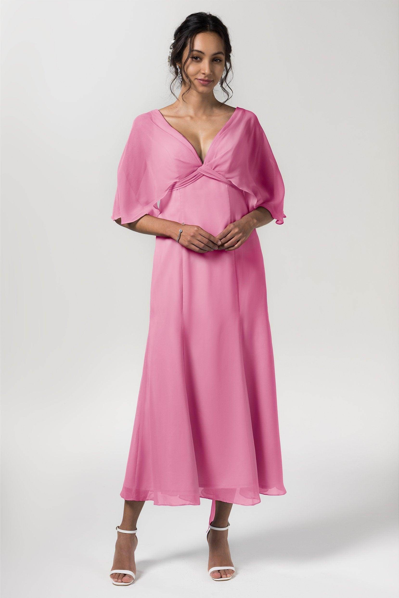 A-Line Tea Length Chiffon Bridesmaid Dress CB0553 - COCOMELODY