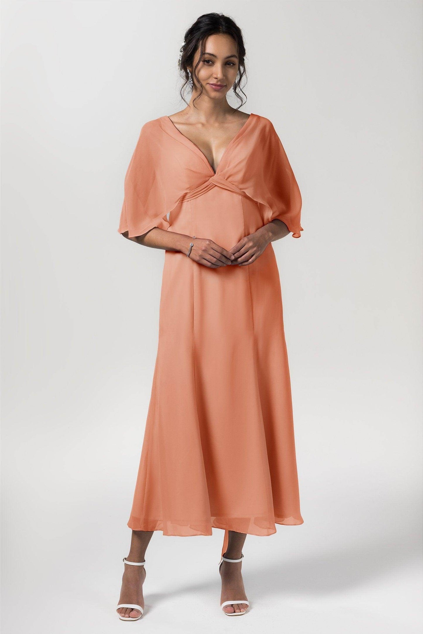A-Line Tea Length Chiffon Bridesmaid Dress CB0553 - COCOMELODY