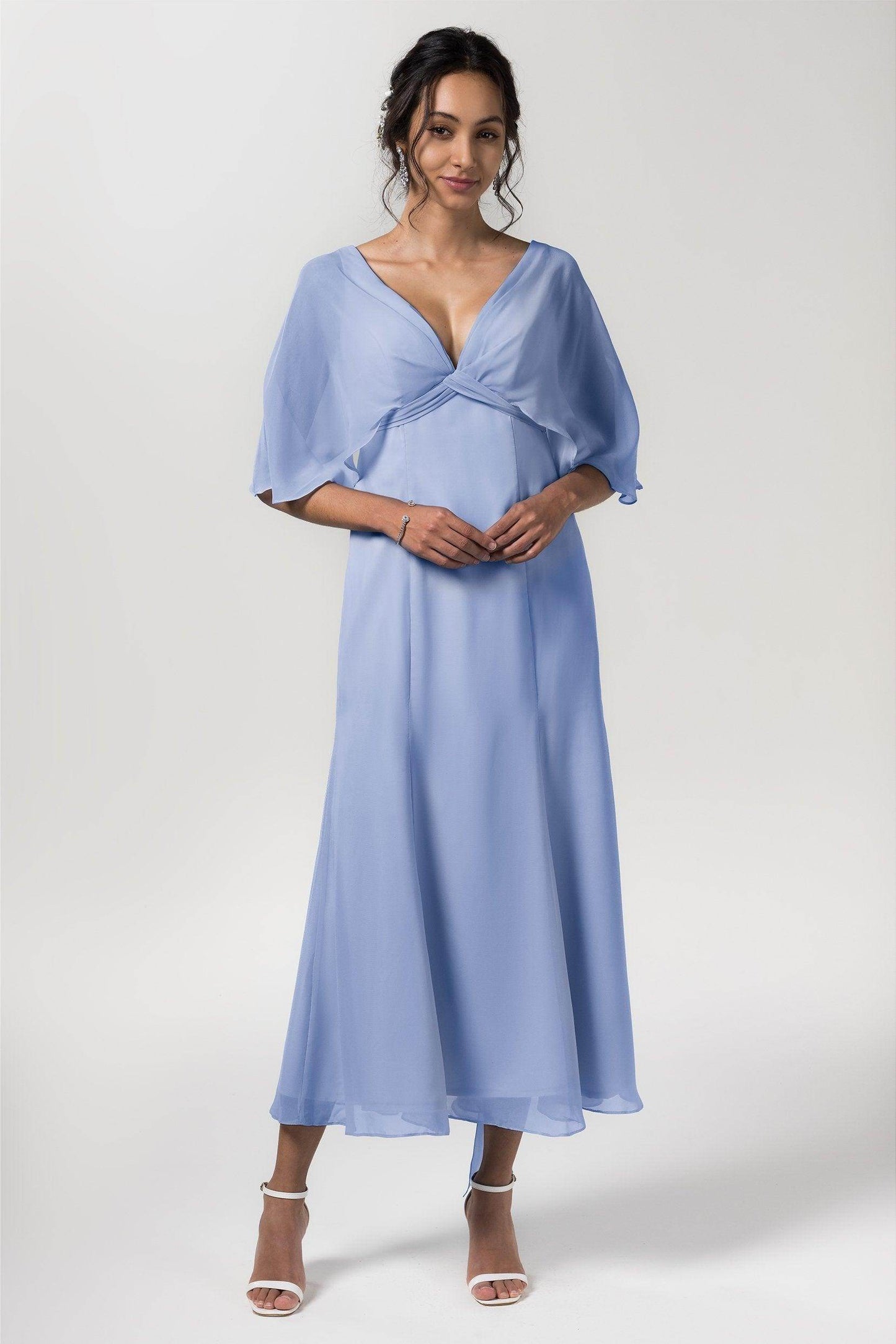 A-Line Tea Length Chiffon Bridesmaid Dress CB0553 - COCOMELODY