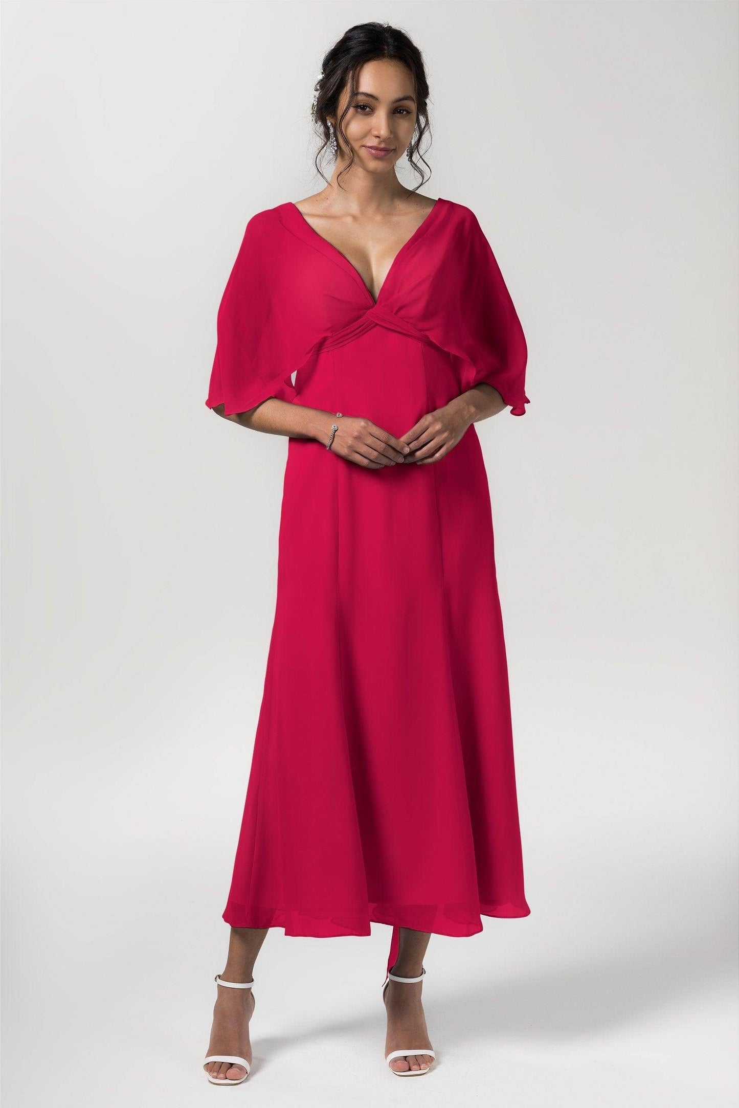 A-Line Tea Length Chiffon Bridesmaid Dress CB0553 - COCOMELODY