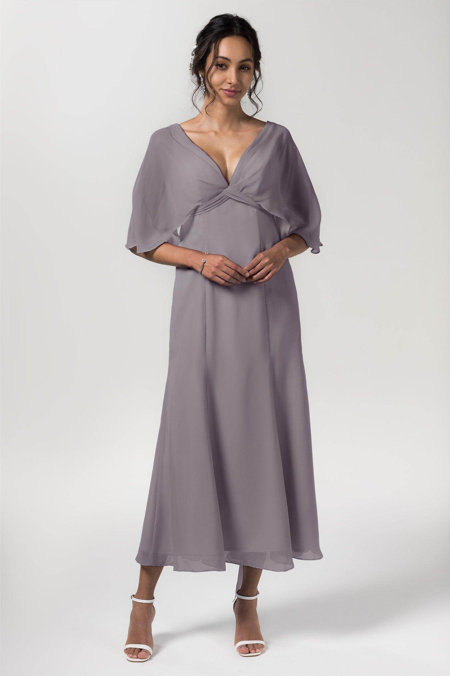 A-Line Tea Length Chiffon Bridesmaid Dress CB0553 - COCOMELODY