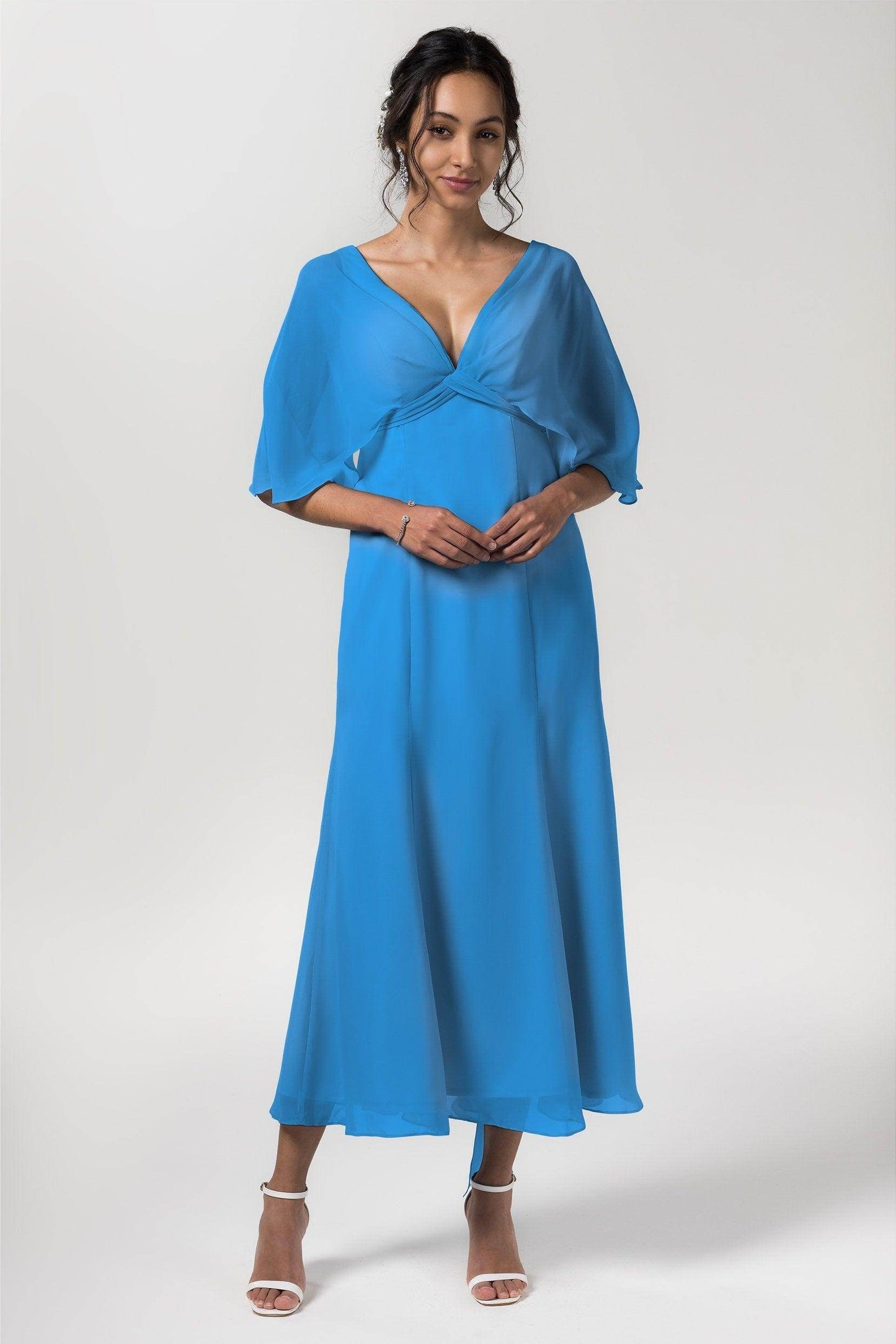 A-Line Tea Length Chiffon Bridesmaid Dress CB0553 - COCOMELODY