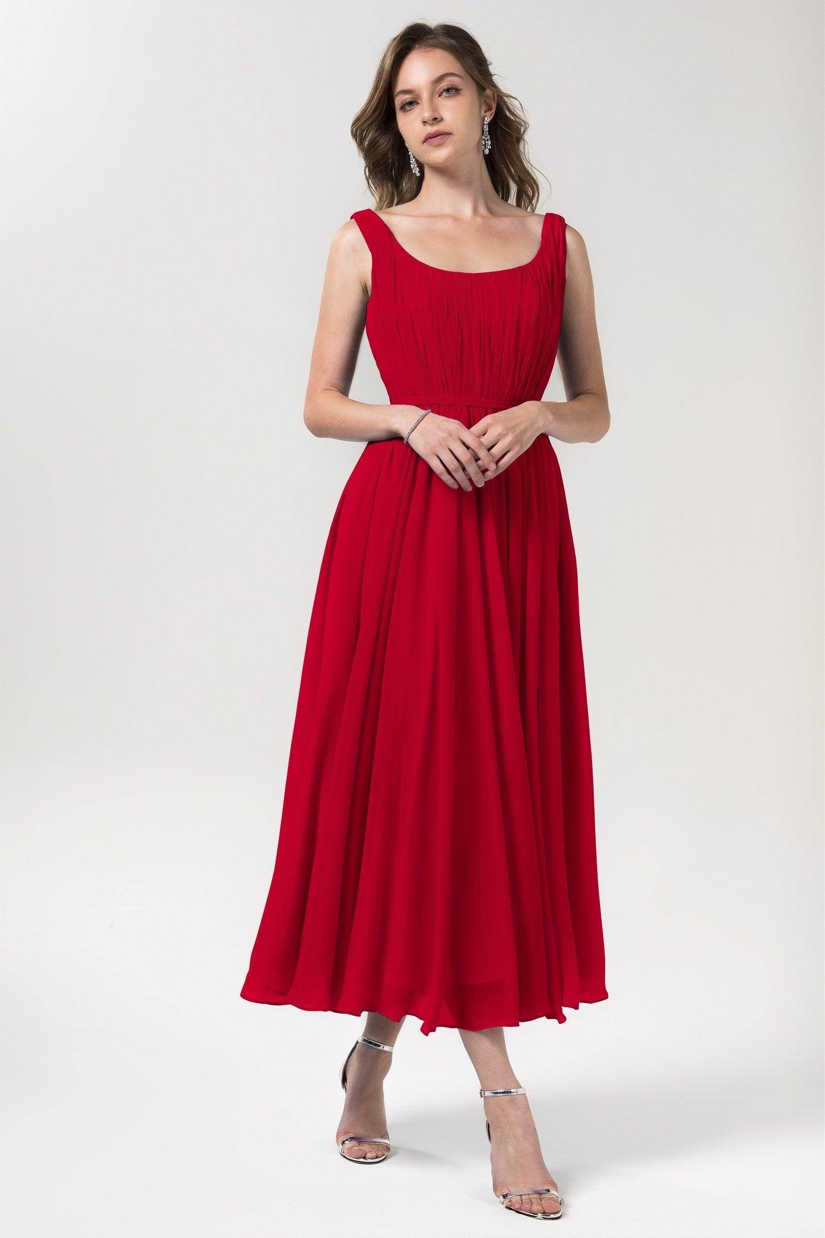 A-Line Tea Length Chiffon Bridesmaid Dress CB0555PS - COCOMELODY