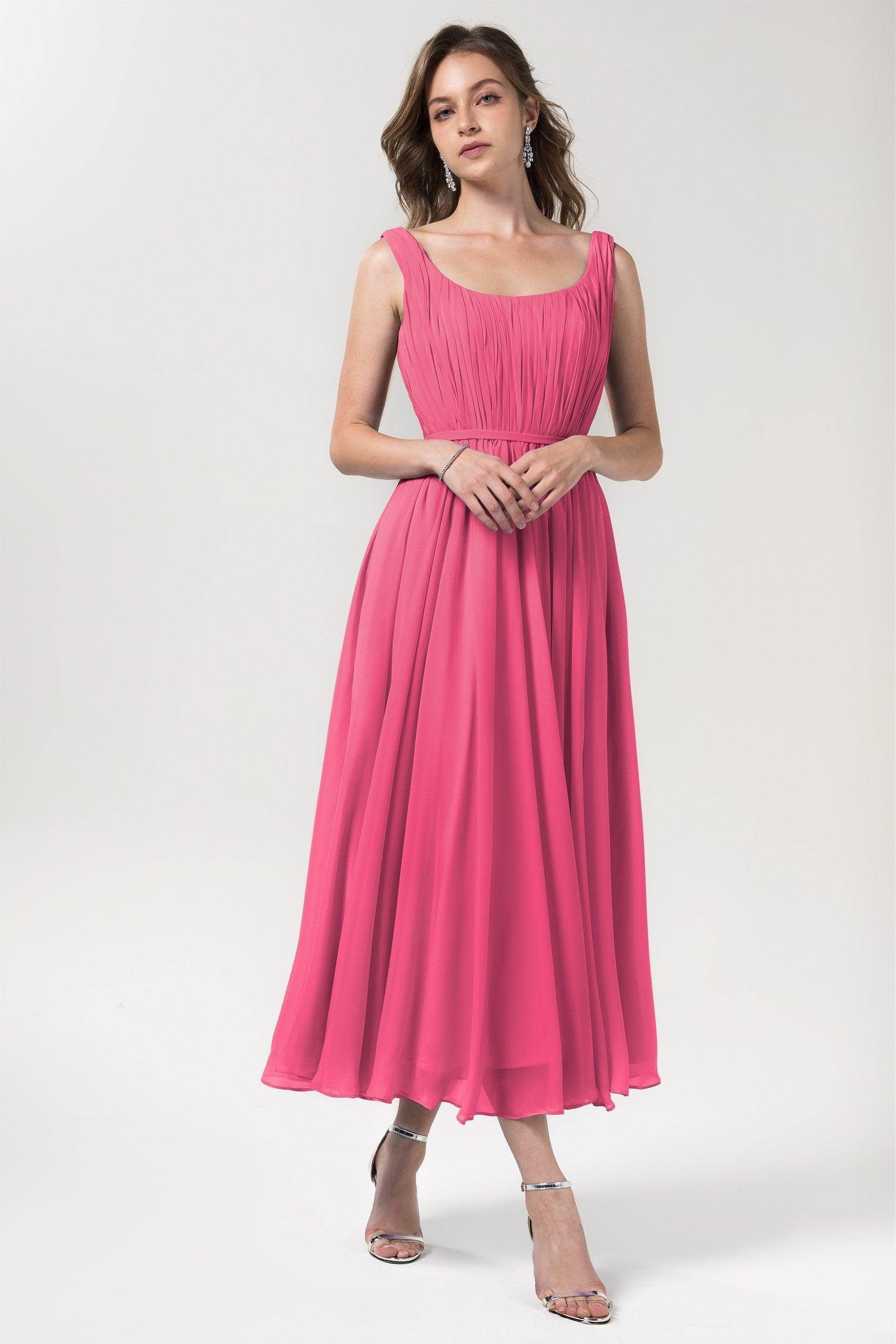 A-Line Tea Length Chiffon Bridesmaid Dress CB0555PS - COCOMELODY