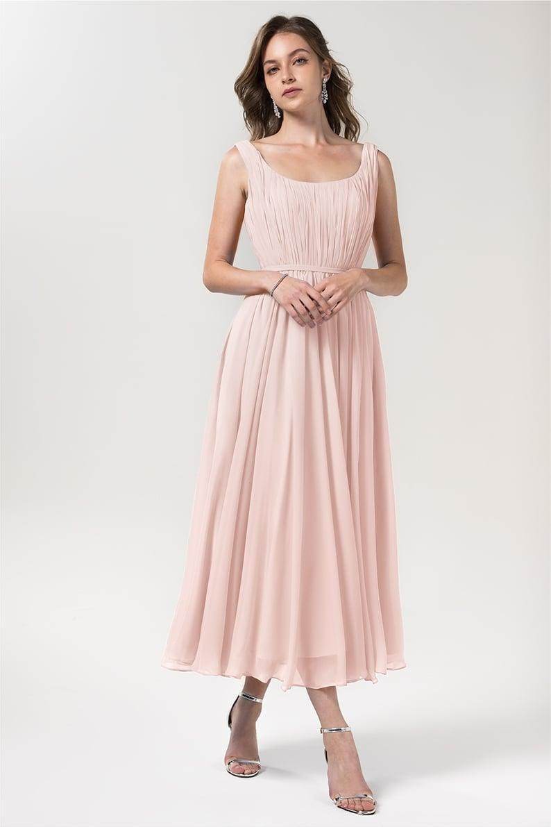A-Line Tea Length Chiffon Bridesmaid Dress CB0555PS - COCOMELODY