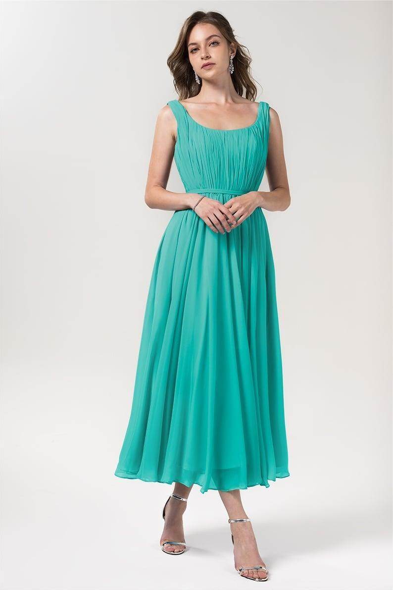 A-Line Tea Length Chiffon Bridesmaid Dress CB0555PS - COCOMELODY