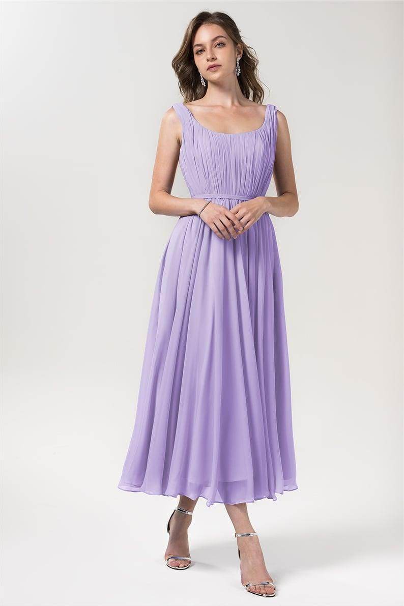 A-Line Tea Length Chiffon Bridesmaid Dress CB0555PS - COCOMELODY
