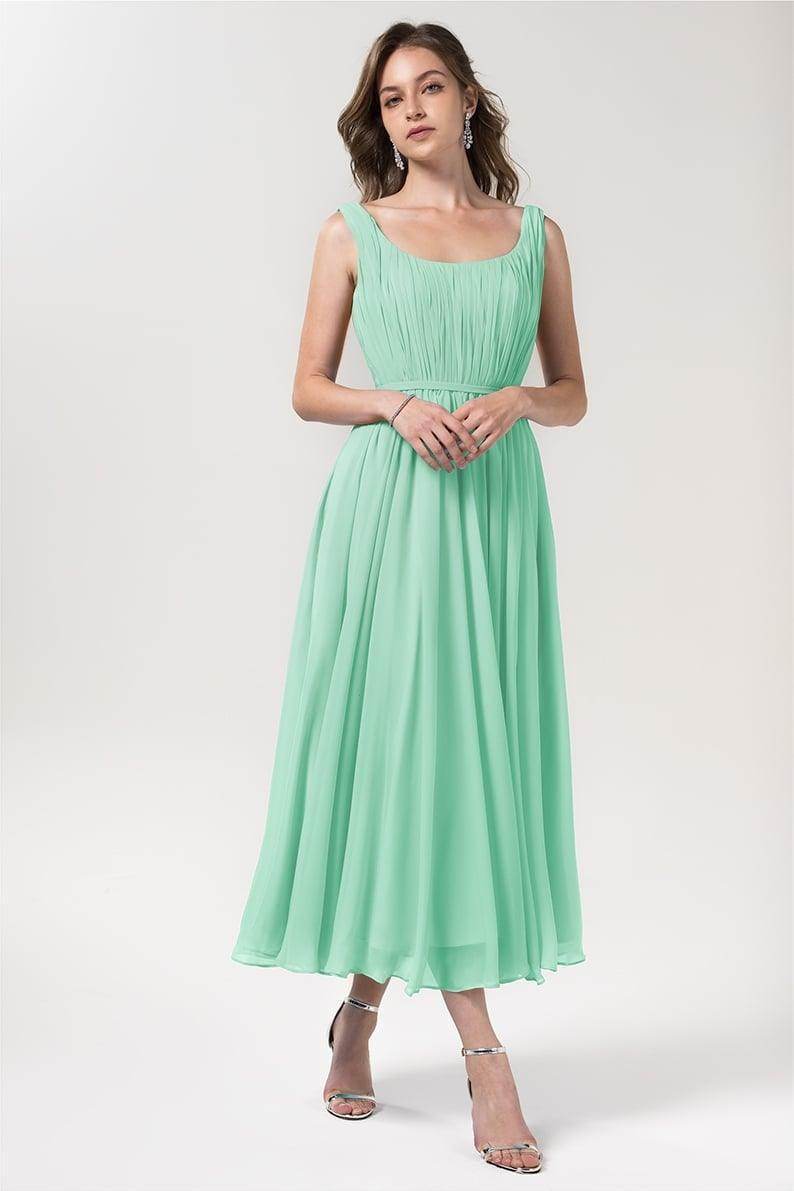 A-Line Tea Length Chiffon Bridesmaid Dress CB0555PS - COCOMELODY