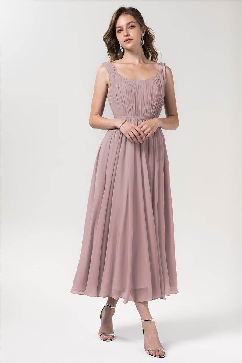 A-Line Tea Length Chiffon Bridesmaid Dress CB0555PS - COCOMELODY