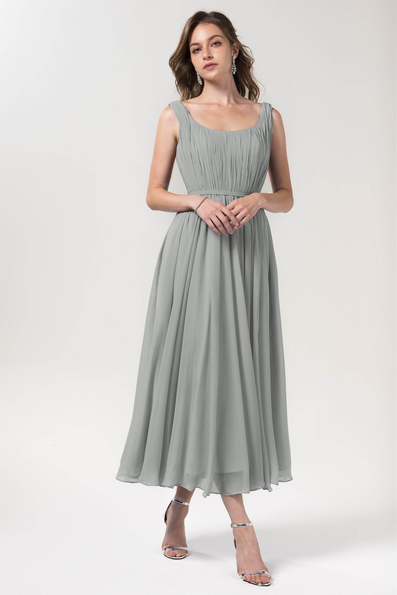 A-Line Tea Length Chiffon Bridesmaid Dress CB0555PS - COCOMELODY