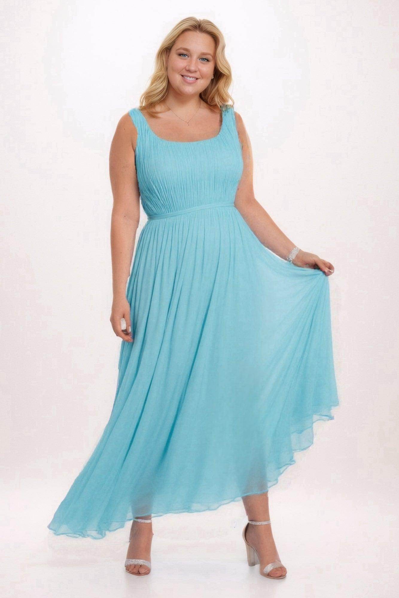 A-Line Tea Length Chiffon Blue Plus Size Bridesmaid Dresses COCOMELODYCB0555PS, Ink Blue A-Line Tea Length Chiffon Blue Plus Size Bridesmaid Dresses COCOMELODYCB0555PS, Ink Blue