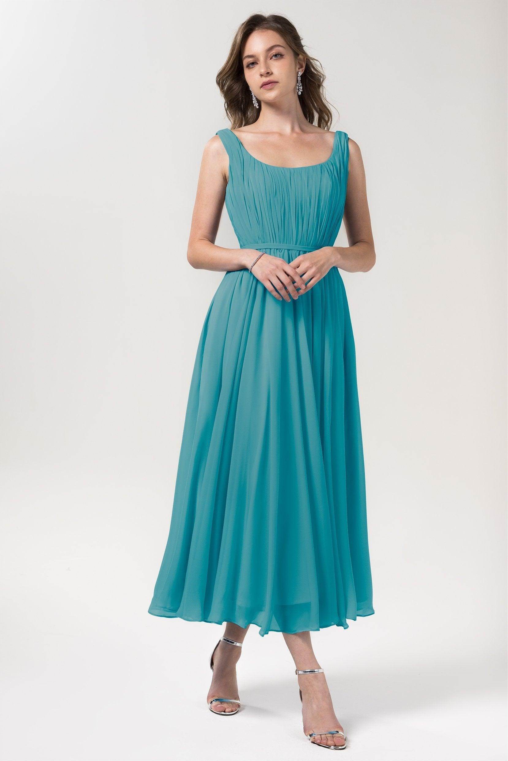 A-Line Tea Length Chiffon Bridesmaid Dress CB0555PS - COCOMELODY