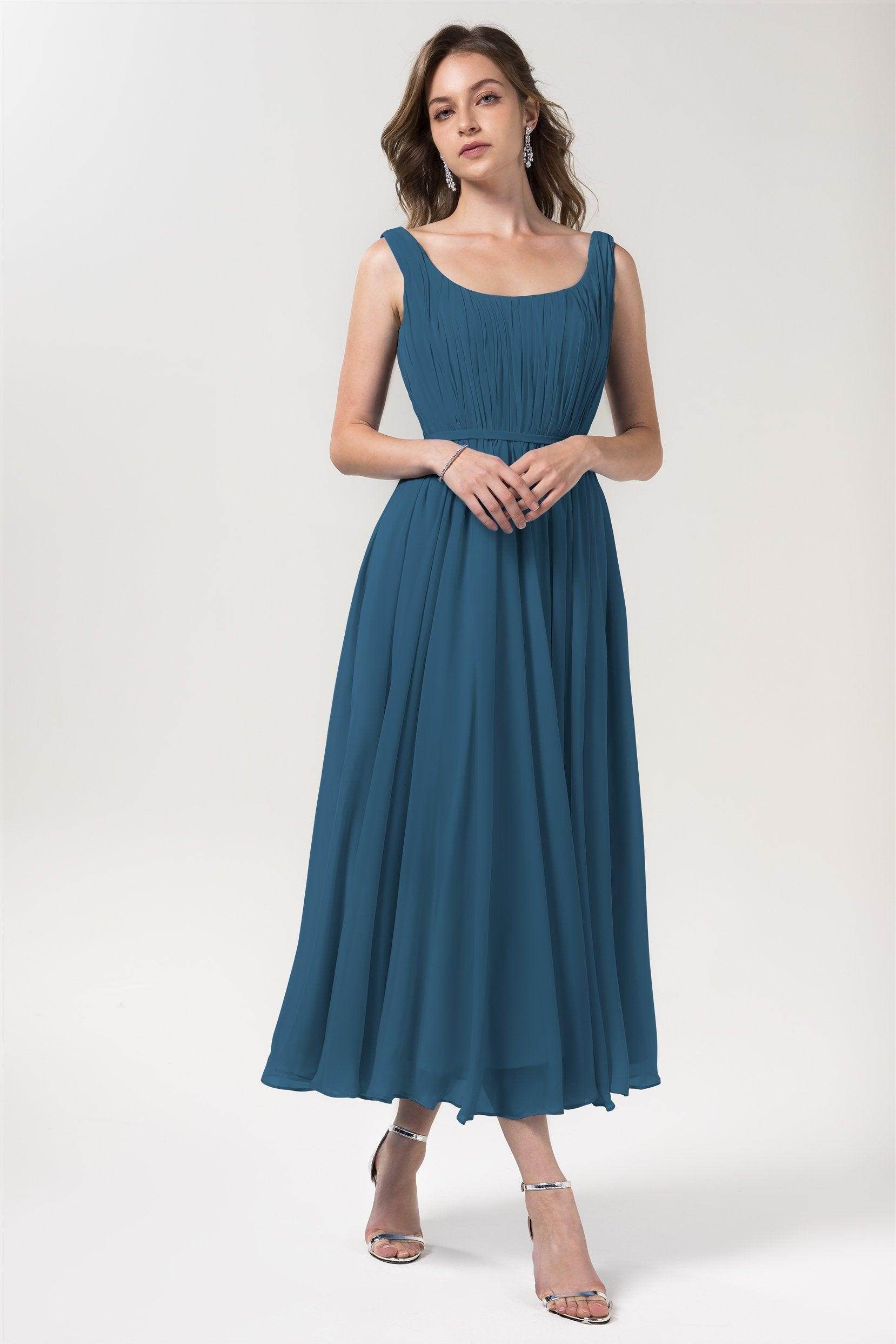 A-Line Tea Length Chiffon Bridesmaid Dress CB0555PS - COCOMELODY