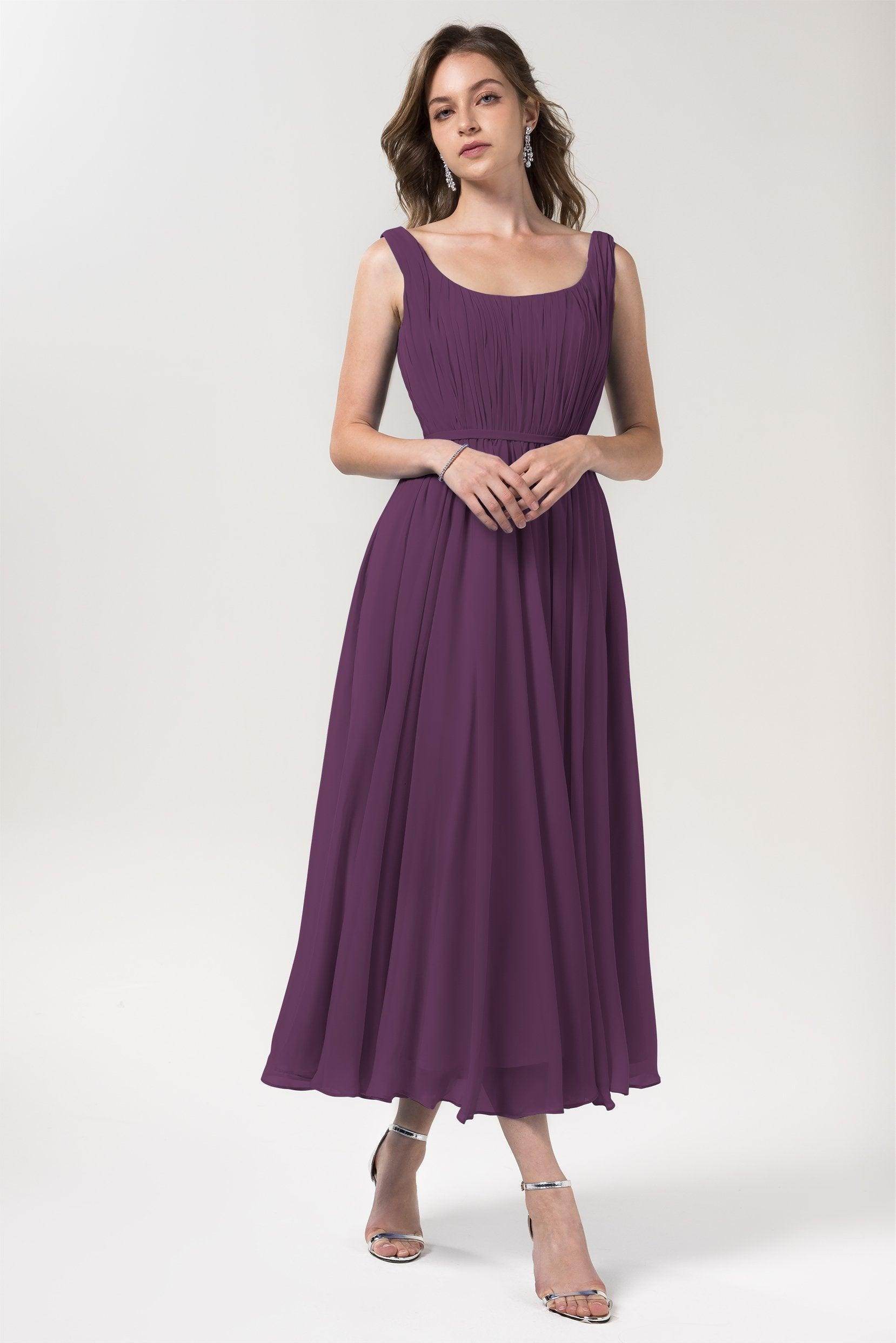 A-Line Tea Length Chiffon Bridesmaid Dress CB0555PS - COCOMELODY
