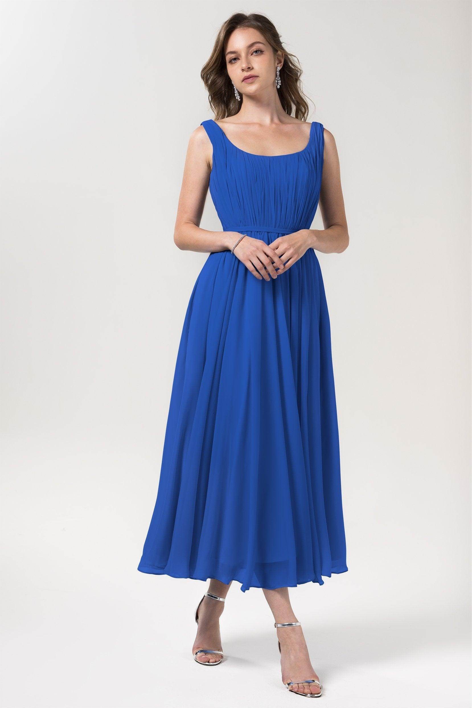 A-Line Tea Length Chiffon Bridesmaid Dress CB0555PS - COCOMELODY