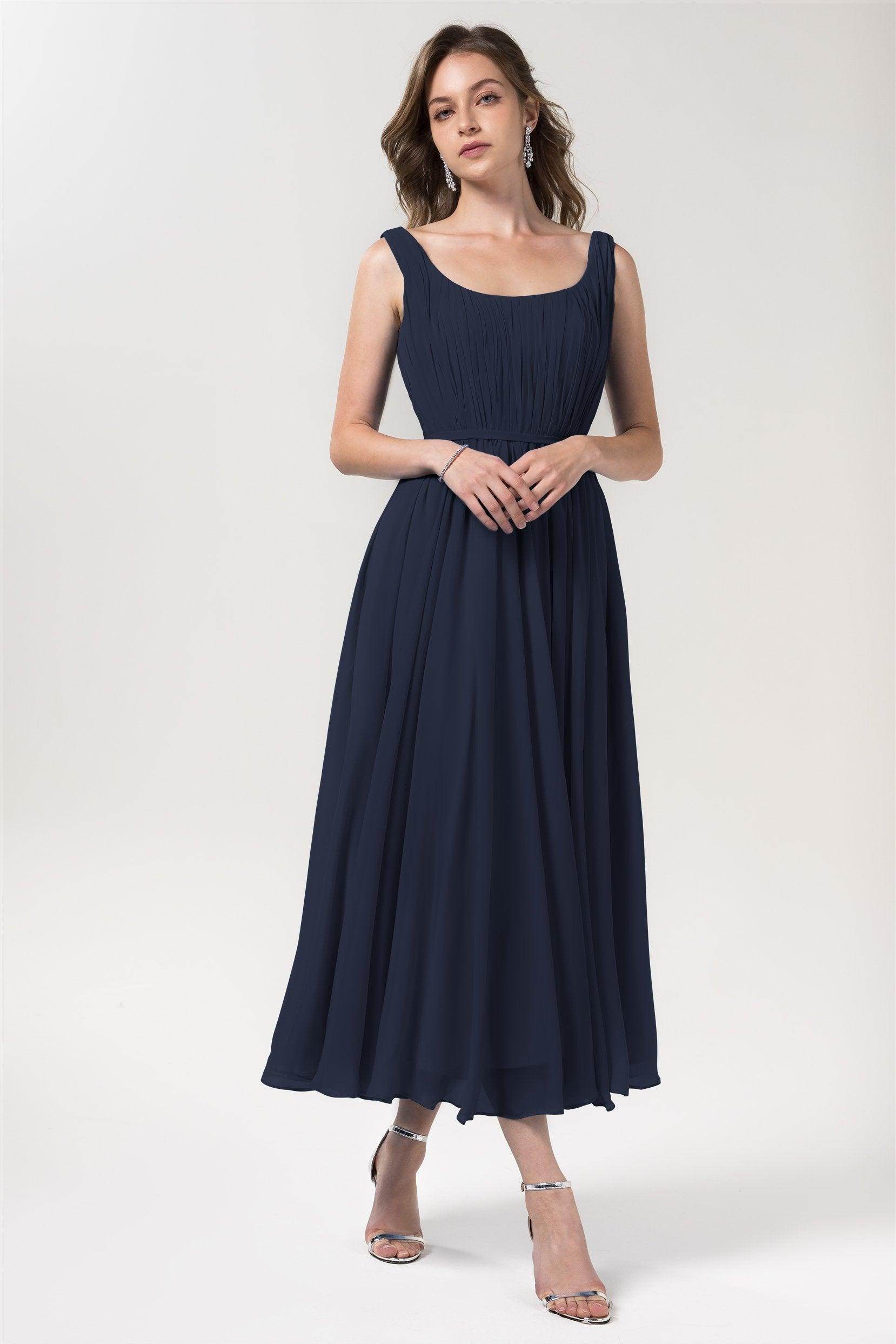 A-Line Tea Length Chiffon Bridesmaid Dress CB0555PS - COCOMELODY