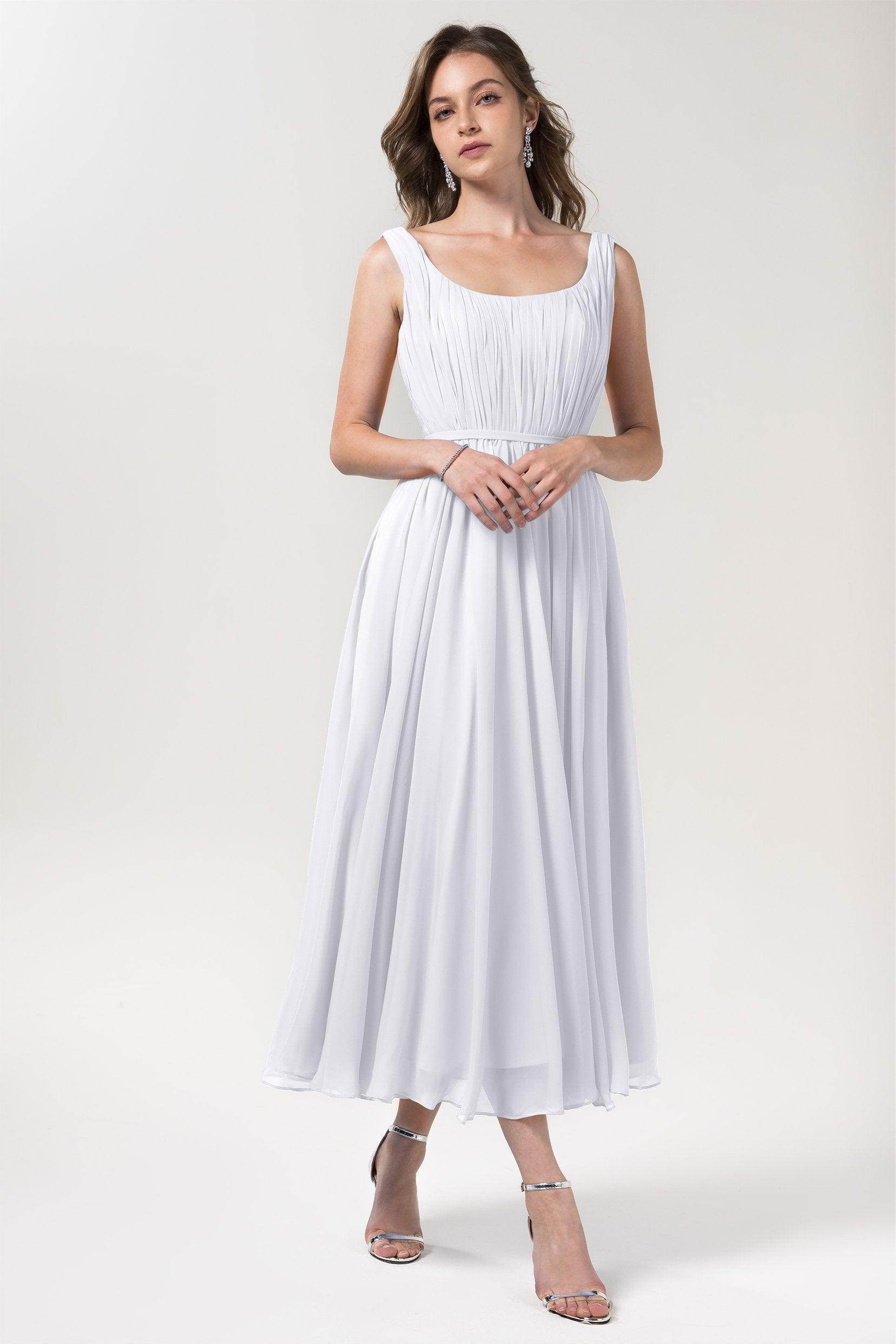 A-Line Tea Length Chiffon Bridesmaid Dress CB0555PS - COCOMELODY