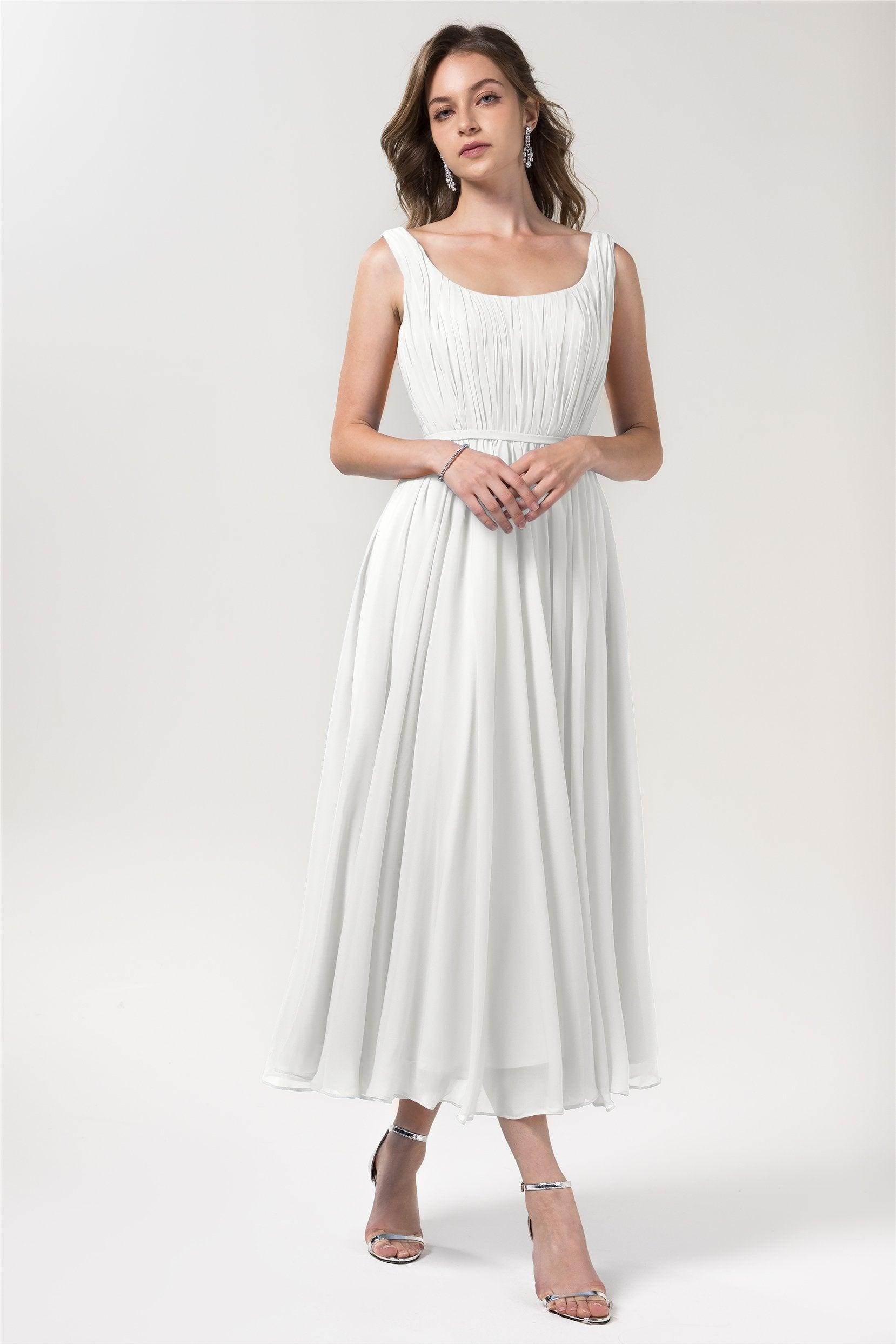 A-Line Tea Length Chiffon Bridesmaid Dress CB0555PS - COCOMELODY