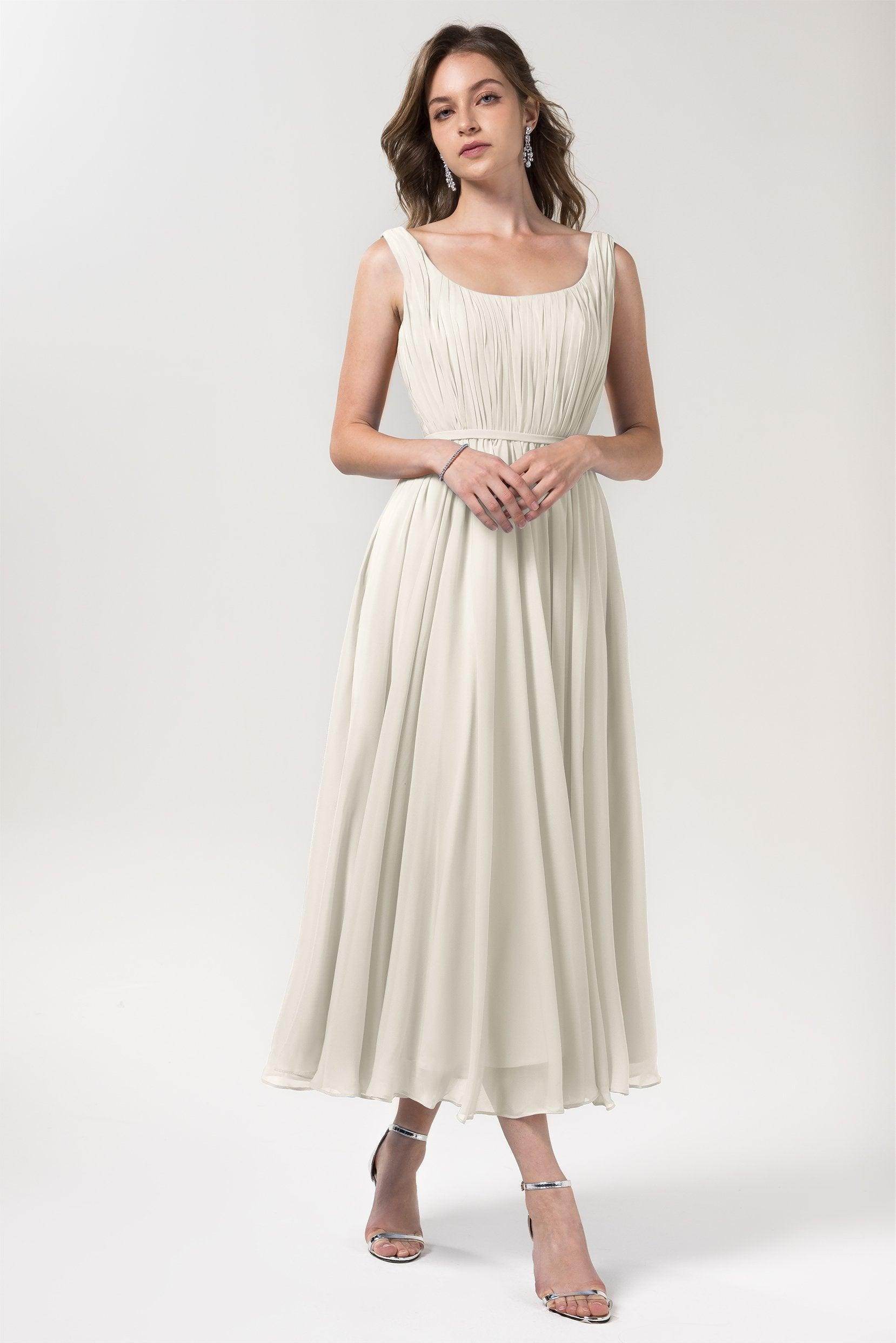 A-Line Tea Length Chiffon Bridesmaid Dress CB0555PS - COCOMELODY