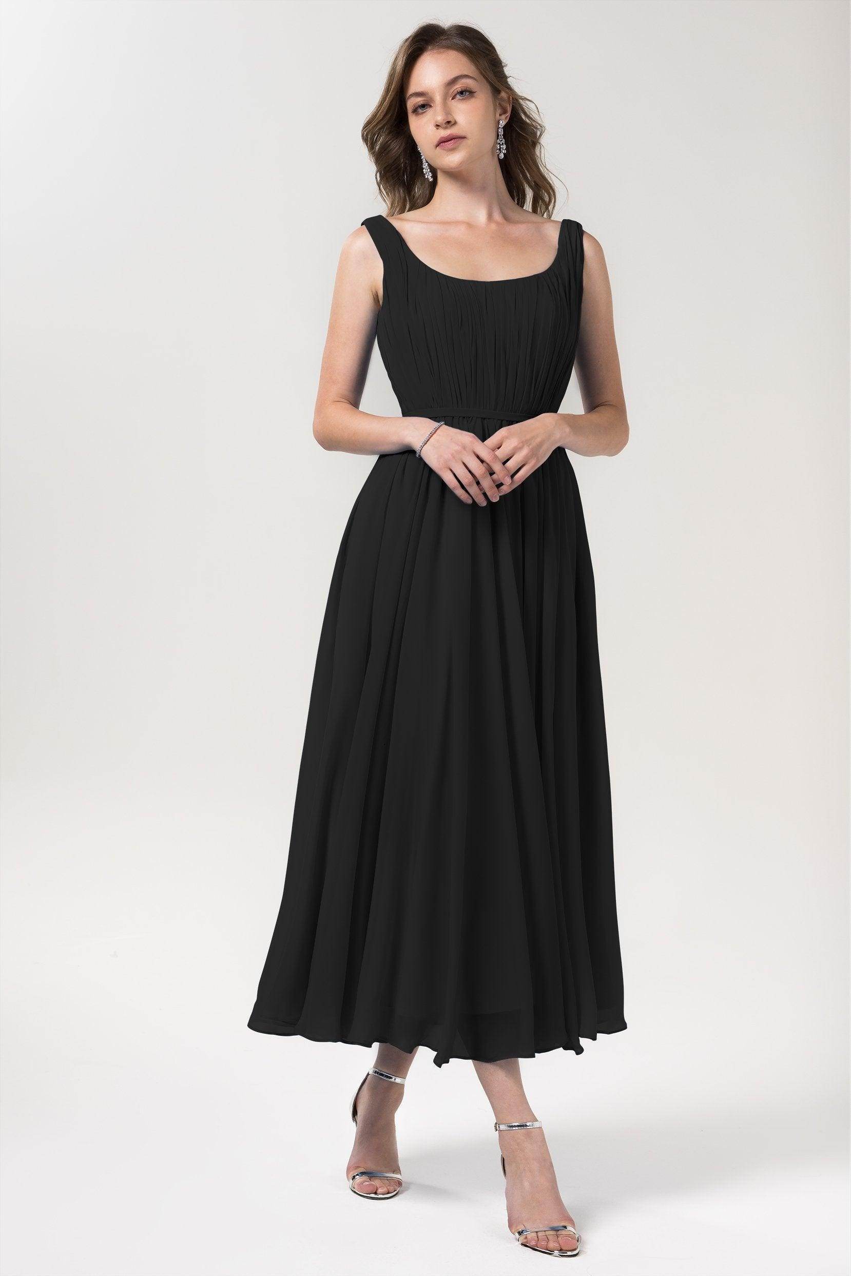 A-Line Tea Length Chiffon Bridesmaid Dress CB0555PS - COCOMELODY