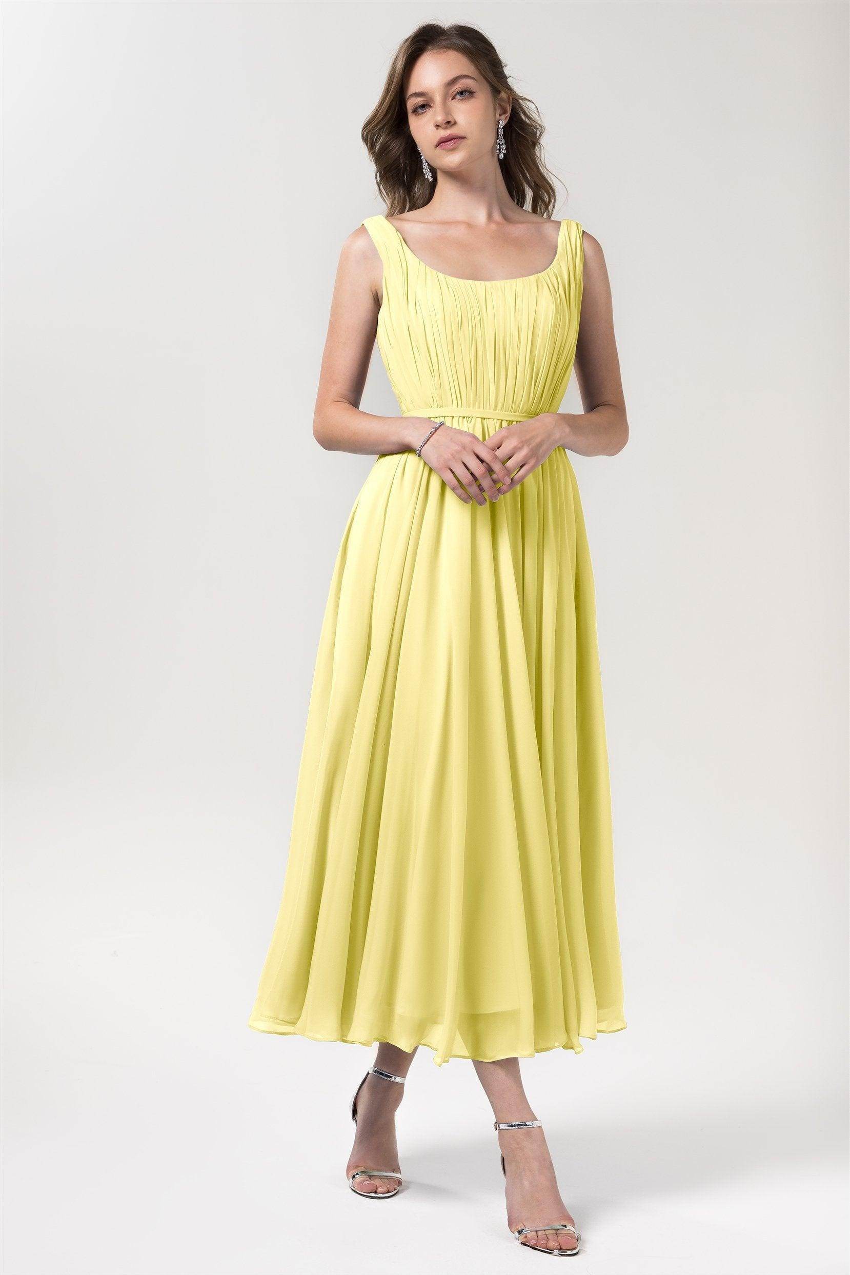 A-Line Tea Length Chiffon Bridesmaid Dress CB0555PS - COCOMELODY