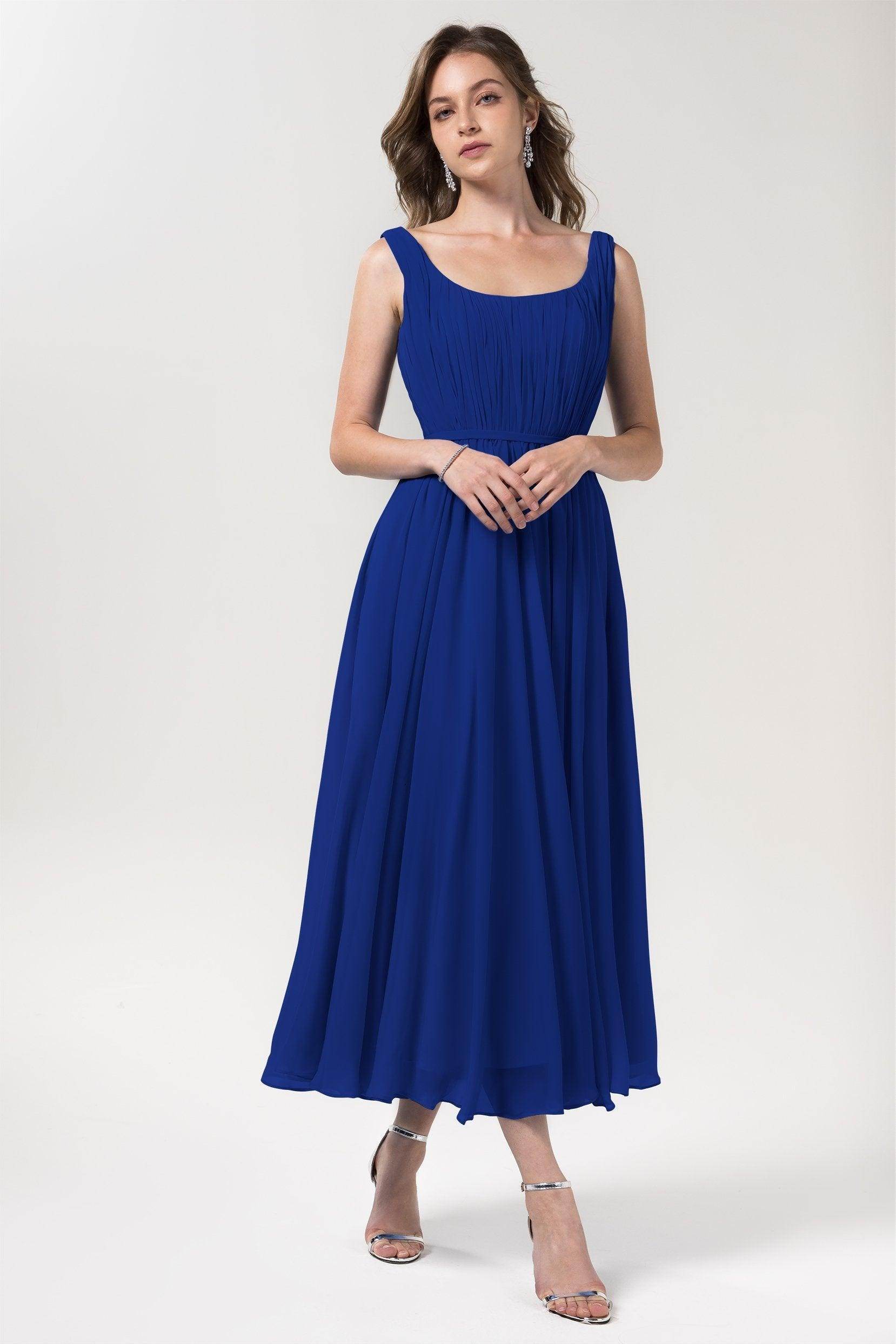 A-Line Tea Length Chiffon Bridesmaid Dress CB0555PS - COCOMELODY
