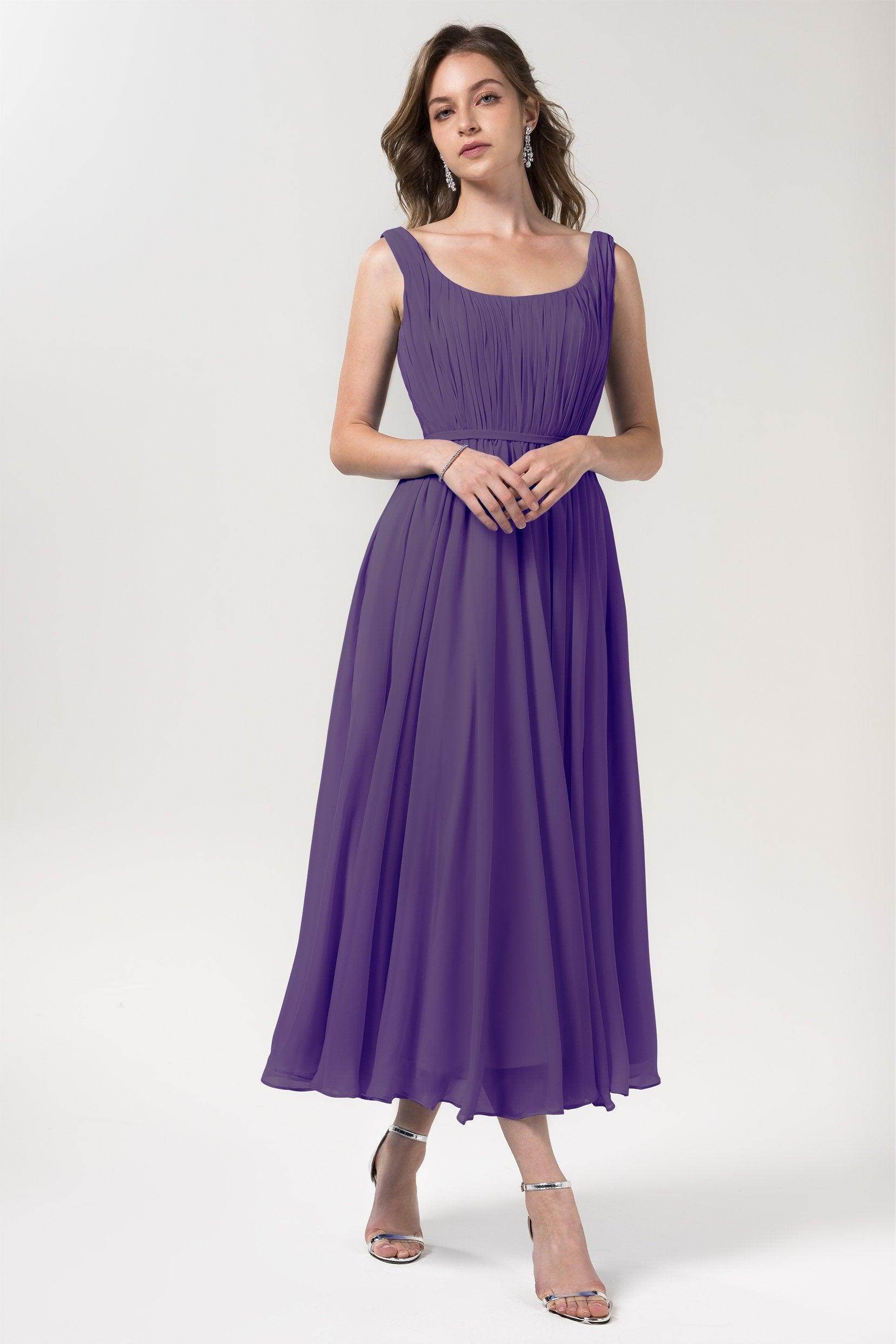 A-Line Tea Length Chiffon Bridesmaid Dress CB0555PS - COCOMELODY