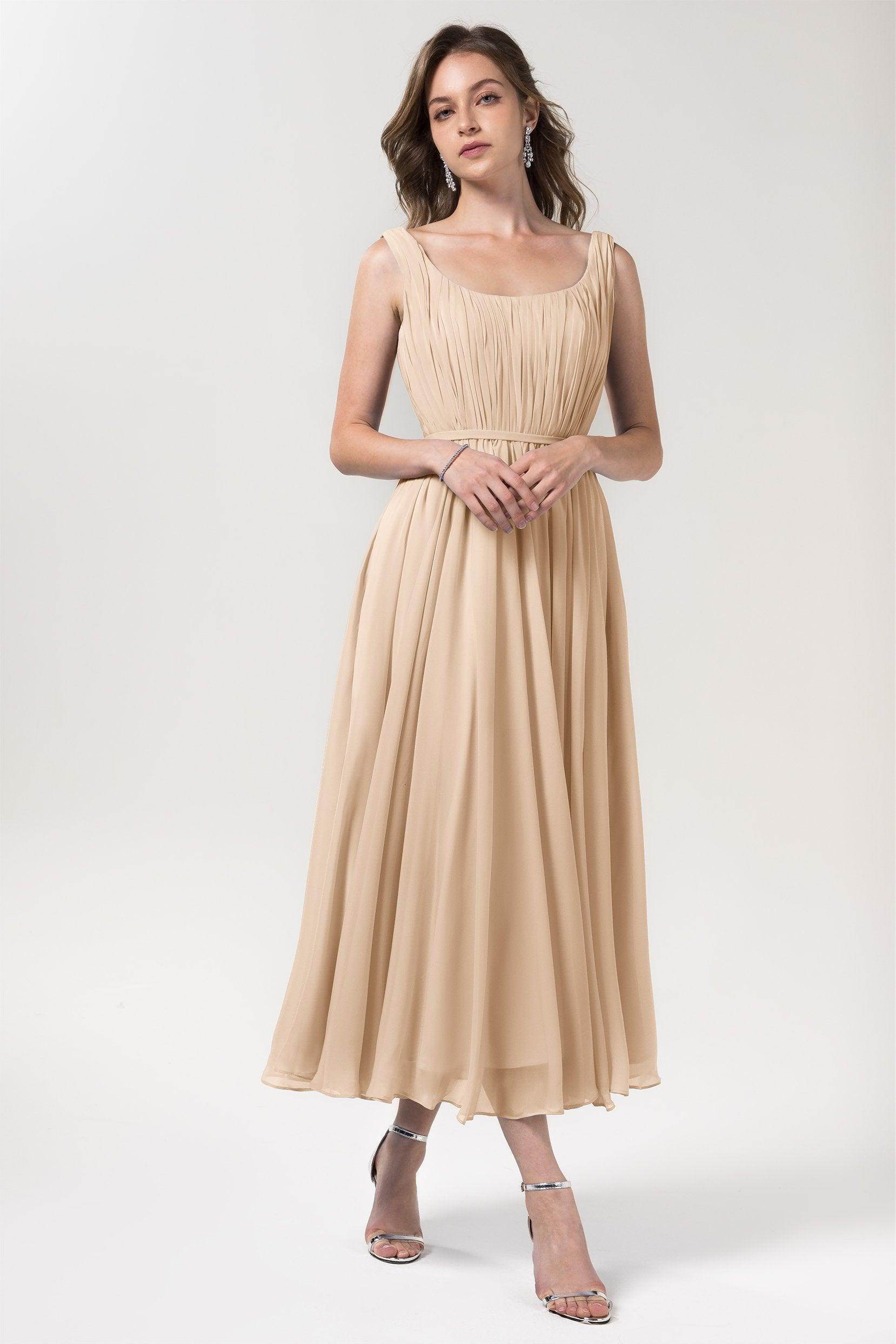 A-Line Tea Length Chiffon Bridesmaid Dress CB0555PS - COCOMELODY