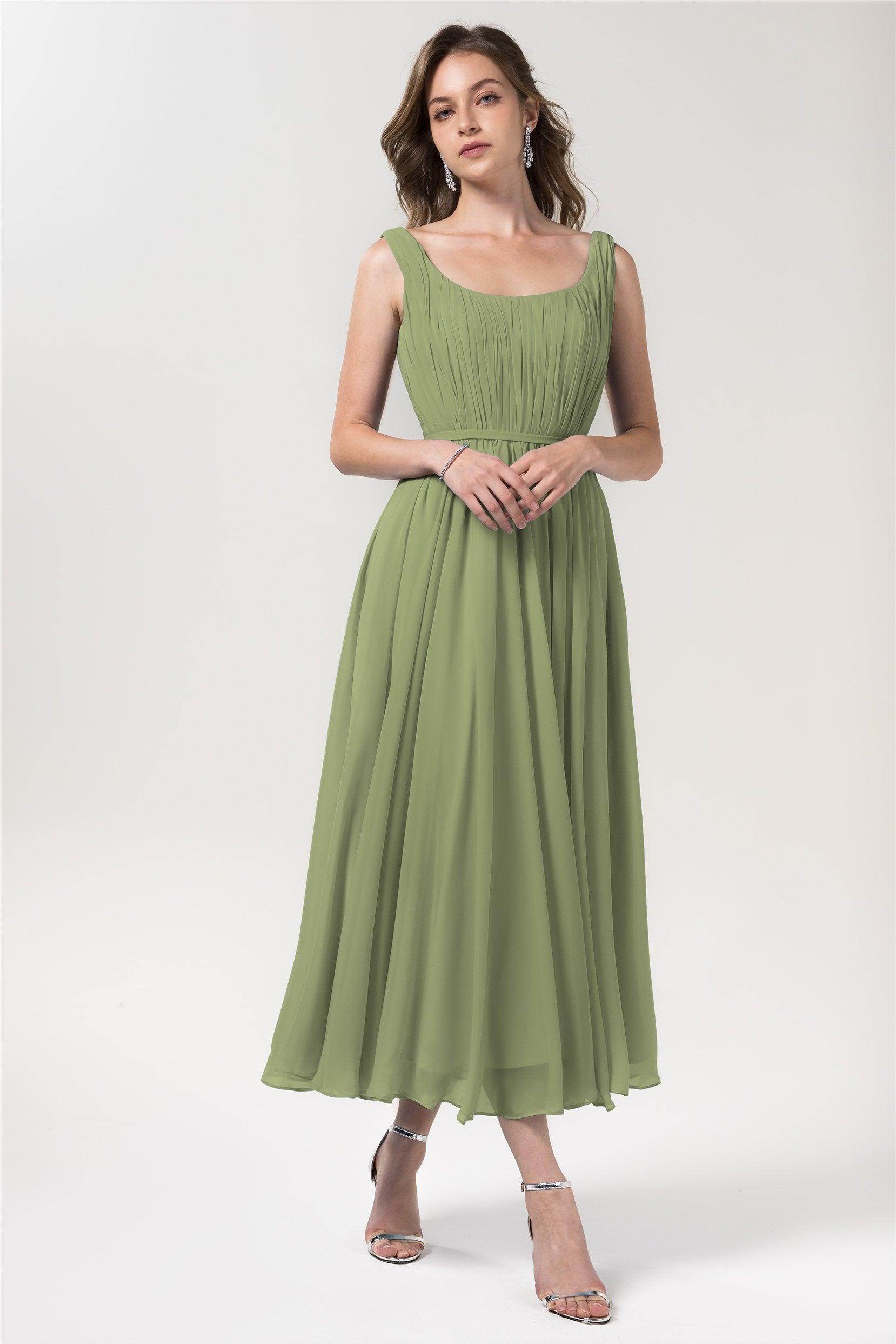 A-Line Tea Length Chiffon Bridesmaid Dress CB0555PS - COCOMELODY