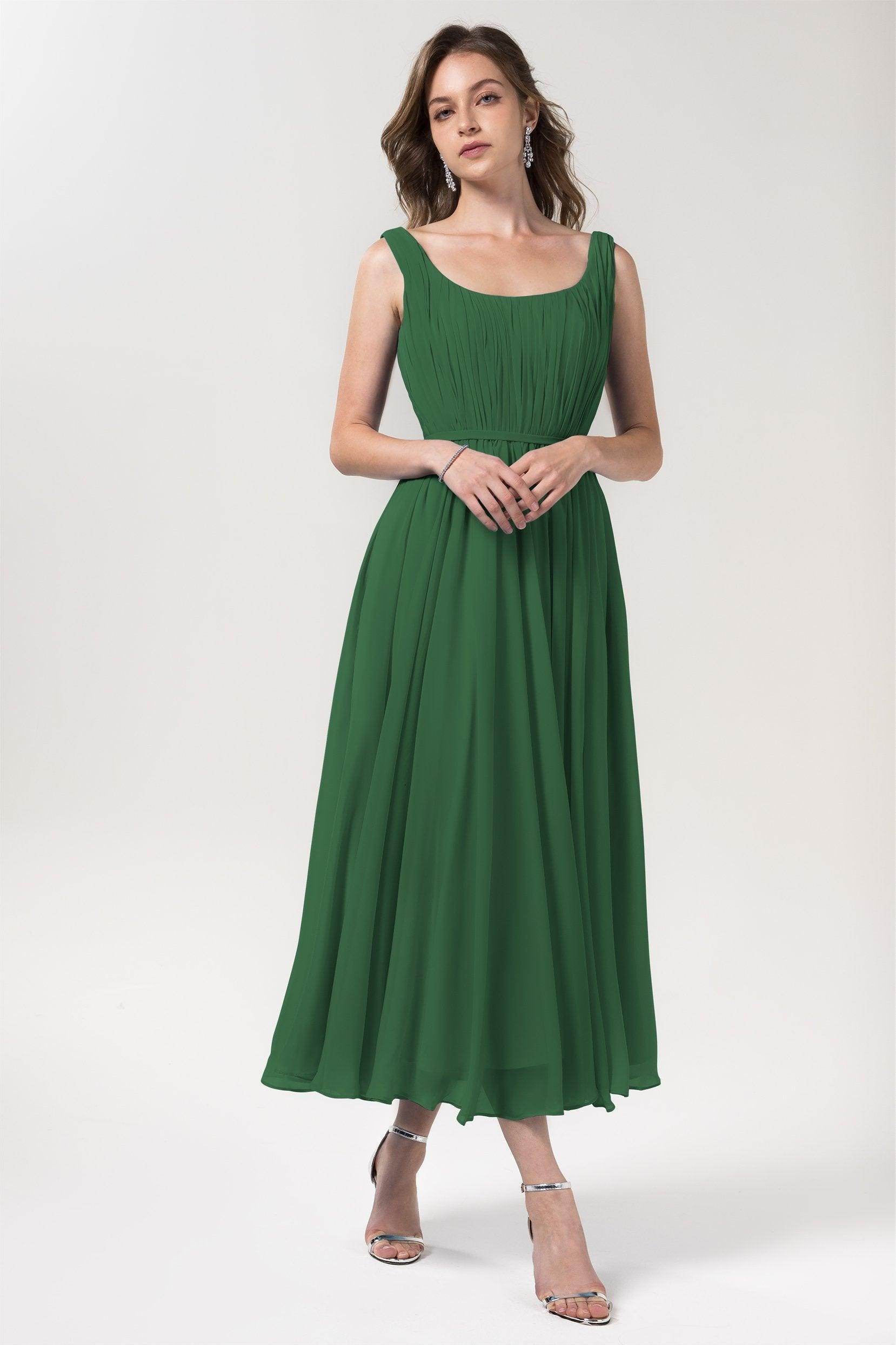 A-Line Tea Length Chiffon Bridesmaid Dress CB0555PS - COCOMELODY