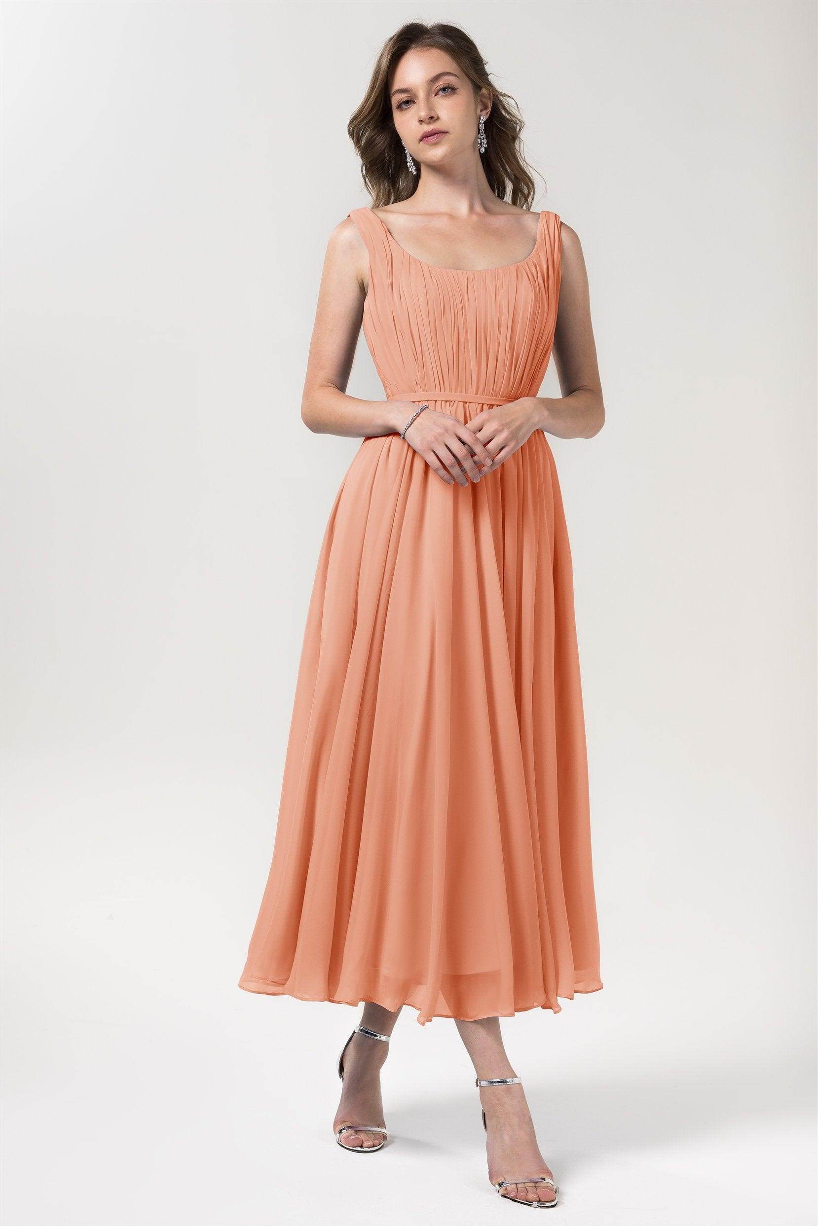 A-Line Tea Length Chiffon Bridesmaid Dress CB0555PS - COCOMELODY