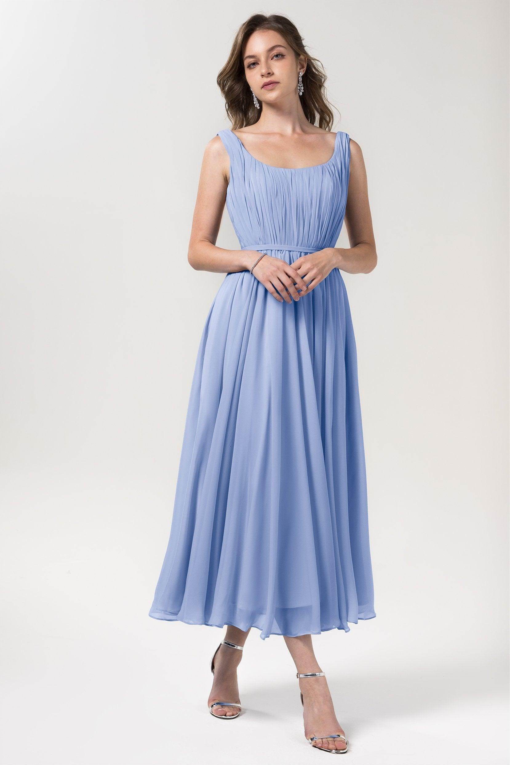 A-Line Tea Length Chiffon Bridesmaid Dress CB0555PS - COCOMELODY