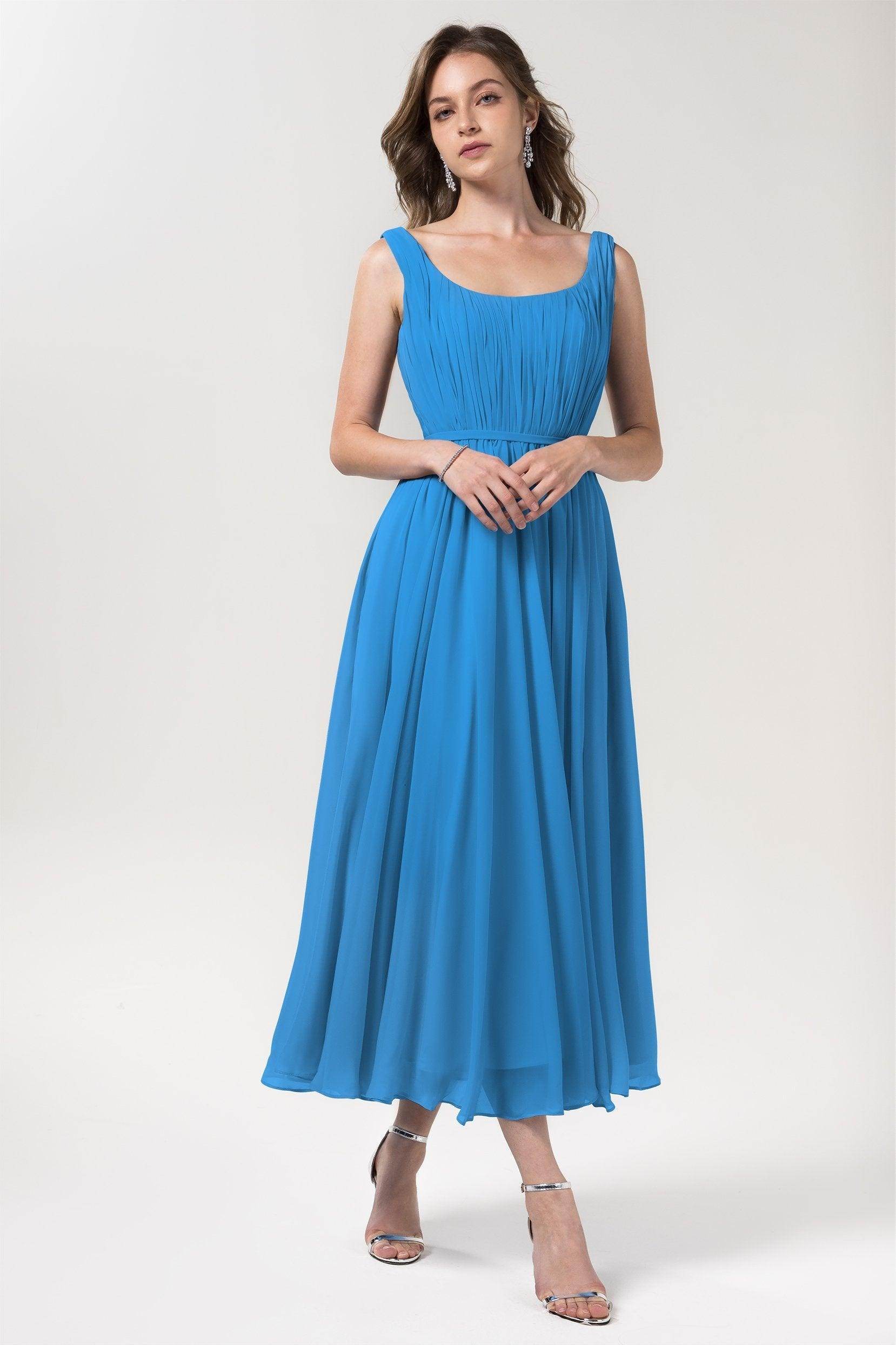 A-Line Tea Length Chiffon Bridesmaid Dress CB0555PS - COCOMELODY