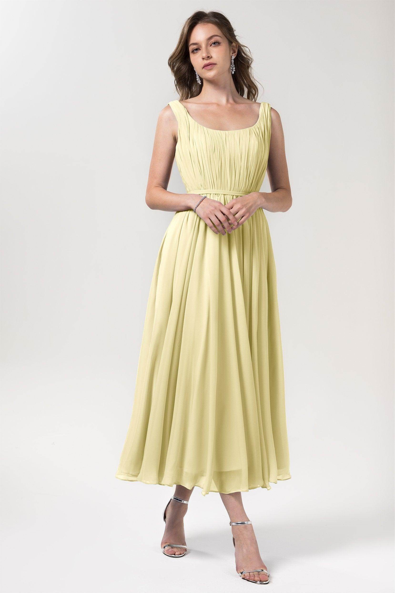 A-Line Tea Length Chiffon Bridesmaid Dress CB0555PS - COCOMELODY