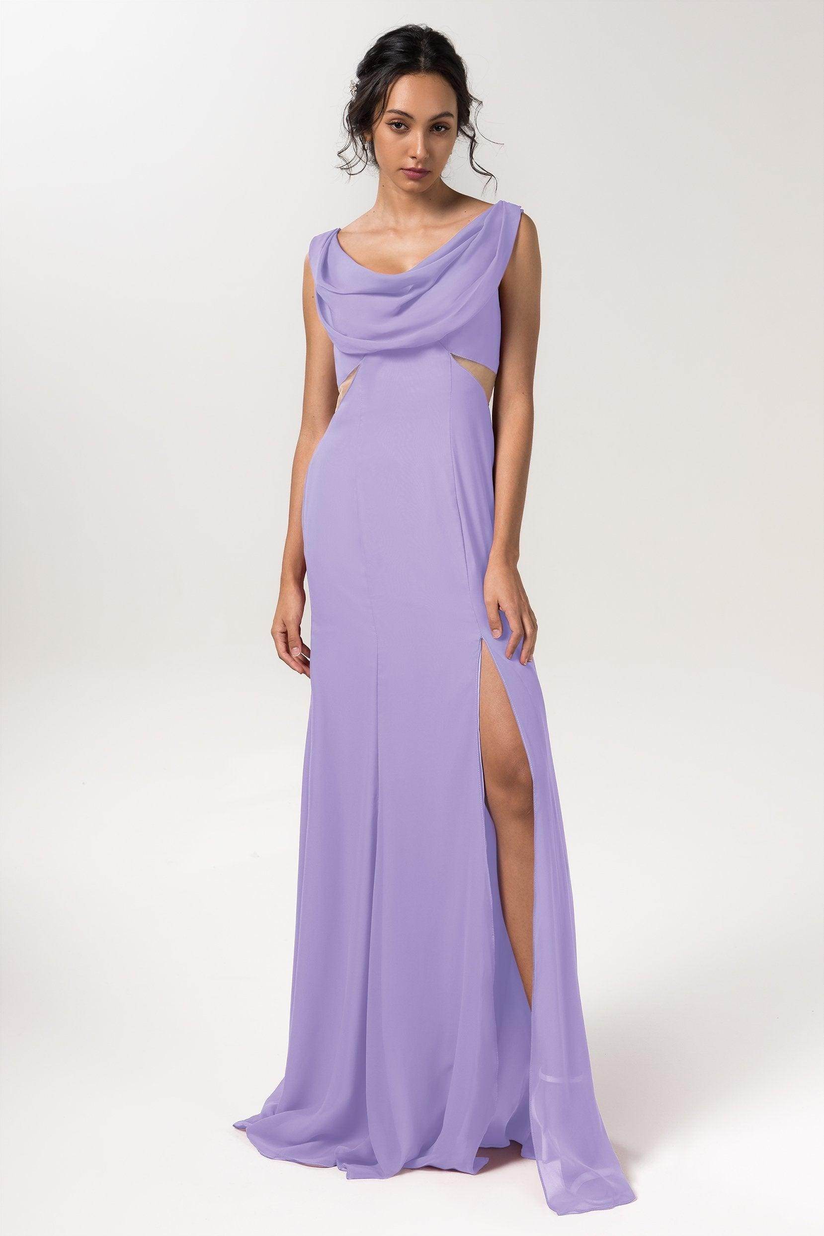Sheath-Column Floor Length Chiffon Bridesmaid Dress CB0558 - COCOMELODY