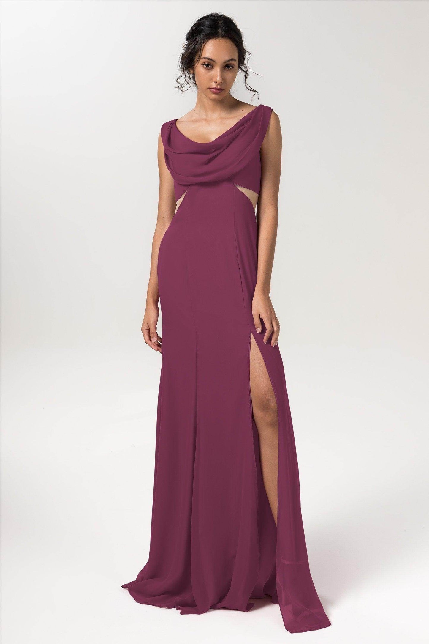 Sheath-Column Floor Length Chiffon Bridesmaid Dress CB0558 - COCOMELODY