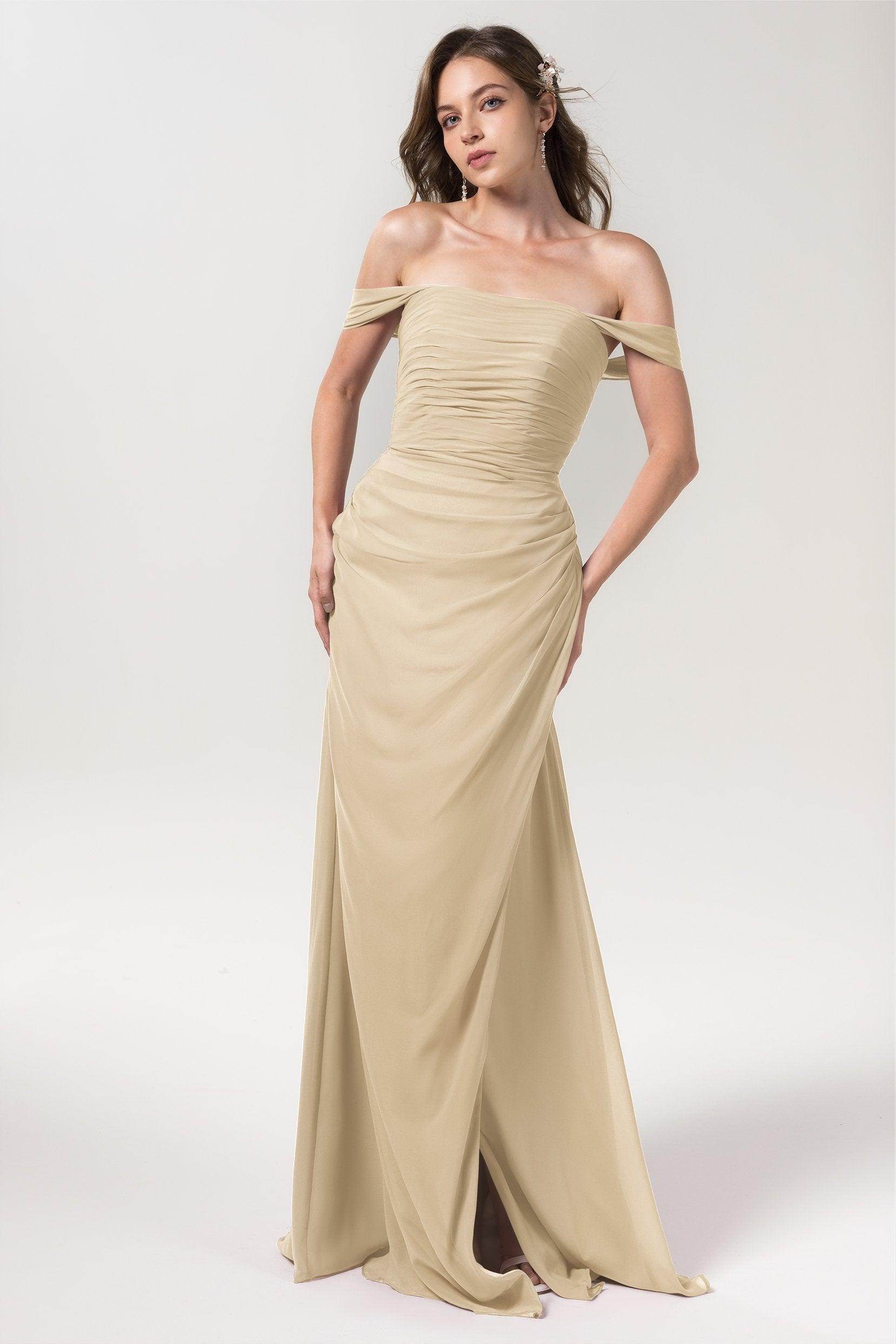 Sheath-Column Floor Length Chiffon Bridesmaid Dress Formal Dresses CB0561 - COCOMELODY