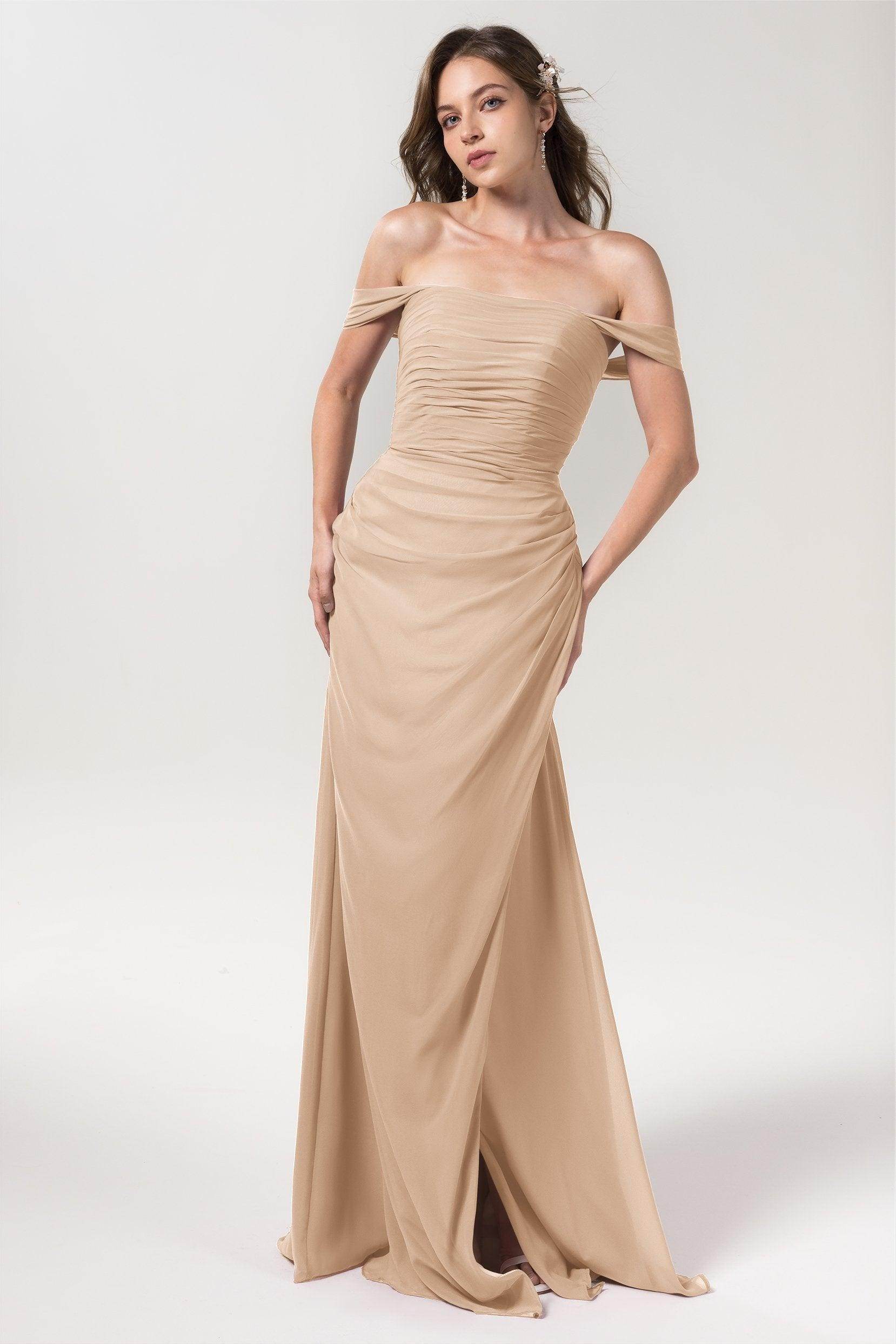 Sheath-Column Floor Length Chiffon Bridesmaid Dress Formal Dresses CB0561 - COCOMELODY