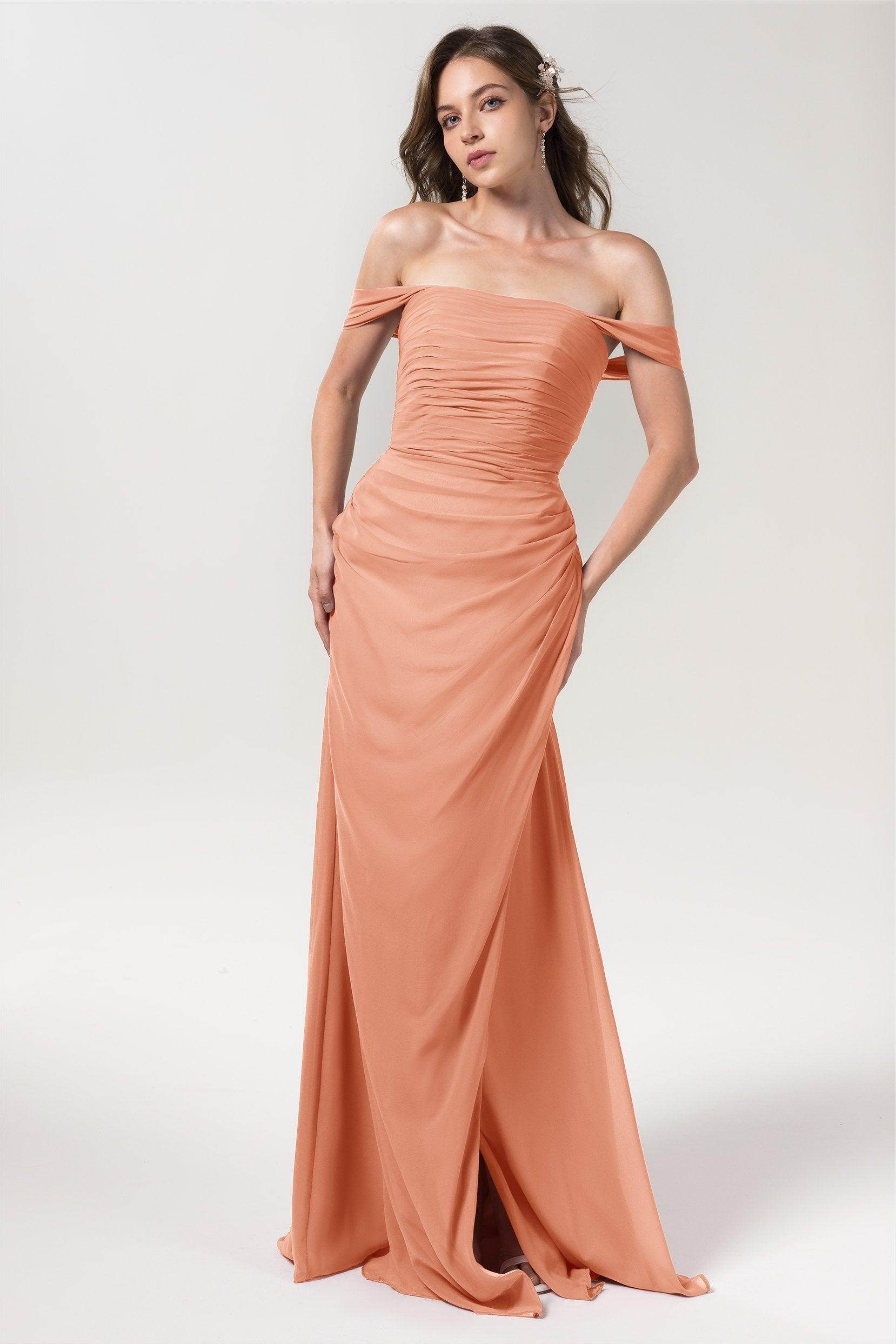 Sheath-Column Floor Length Chiffon Bridesmaid Dress Formal Dresses CB0561 - COCOMELODY