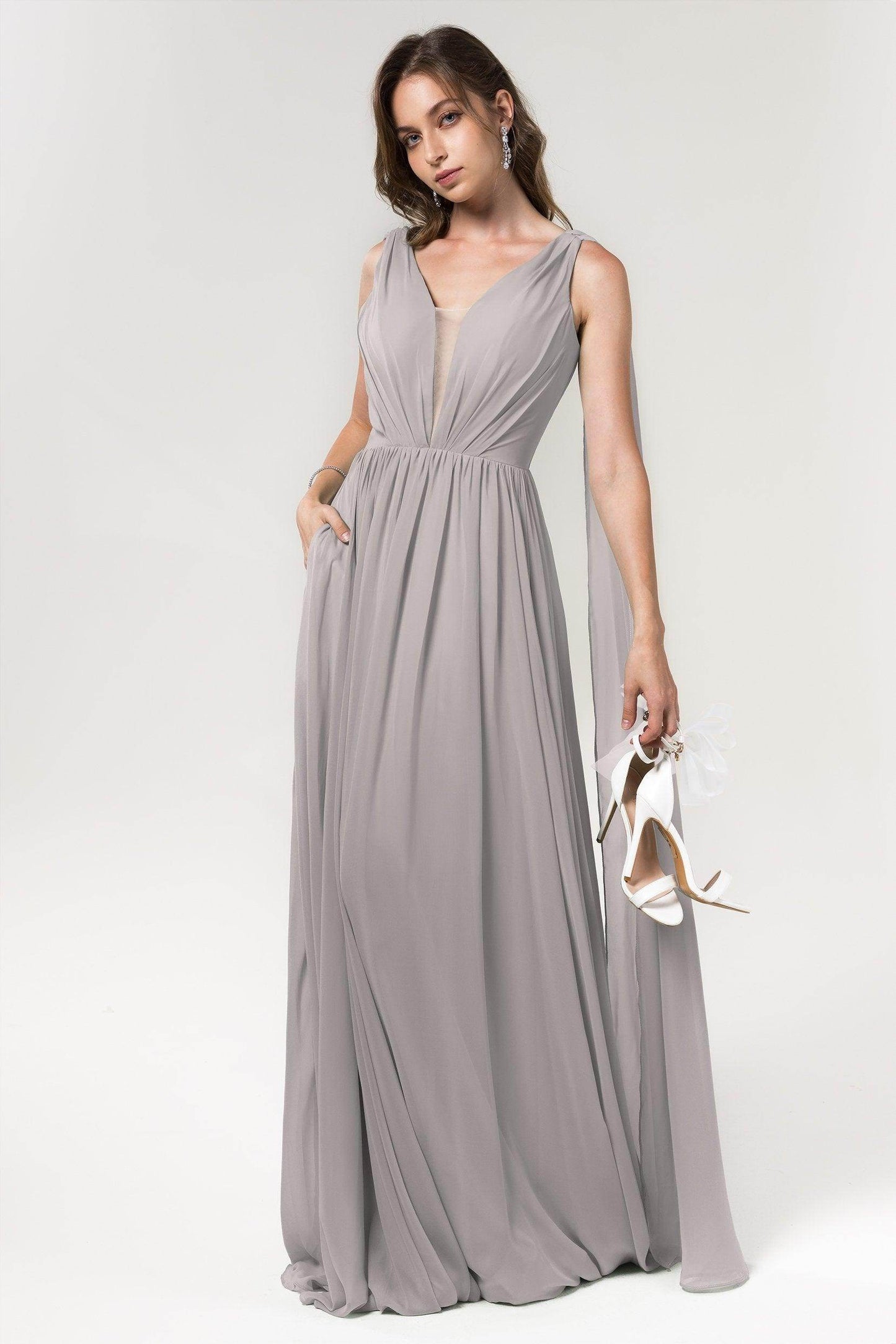 A-Line Floor Length Chiffon Bridesmaid Dress Formal Dresses CB0565 - COCOMELODY